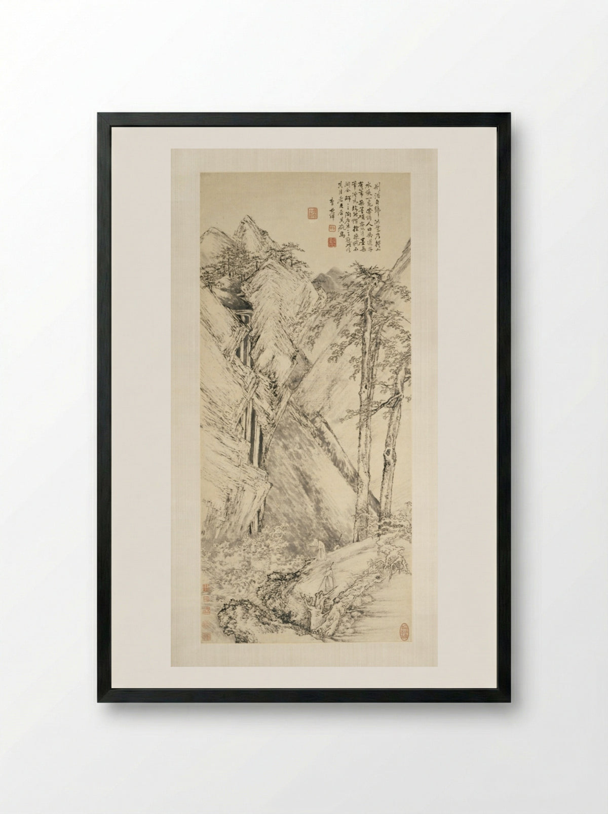 Landscape after Jing Hao and Guan Tong - Li Shizhuo - Framed Print Black