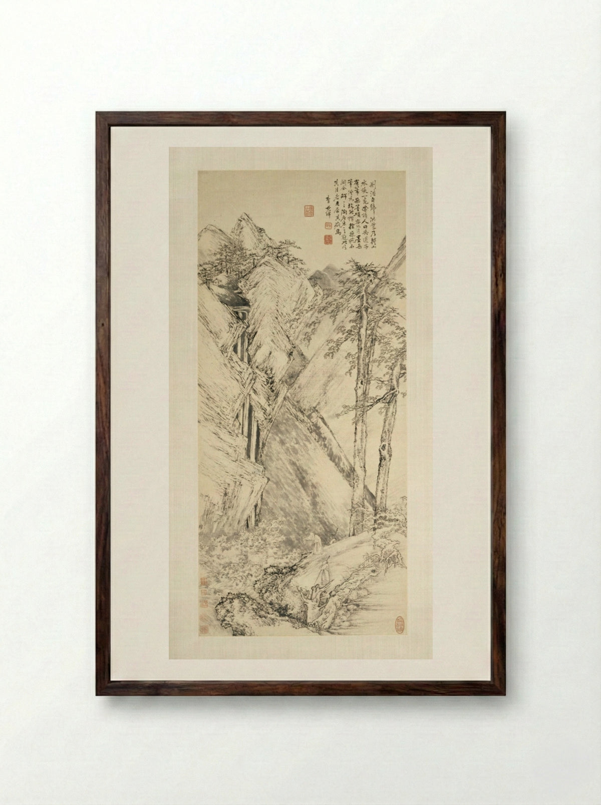 Landscape after Jing Hao and Guan Tong - Li Shizhuo - Framed Print Dark Wood