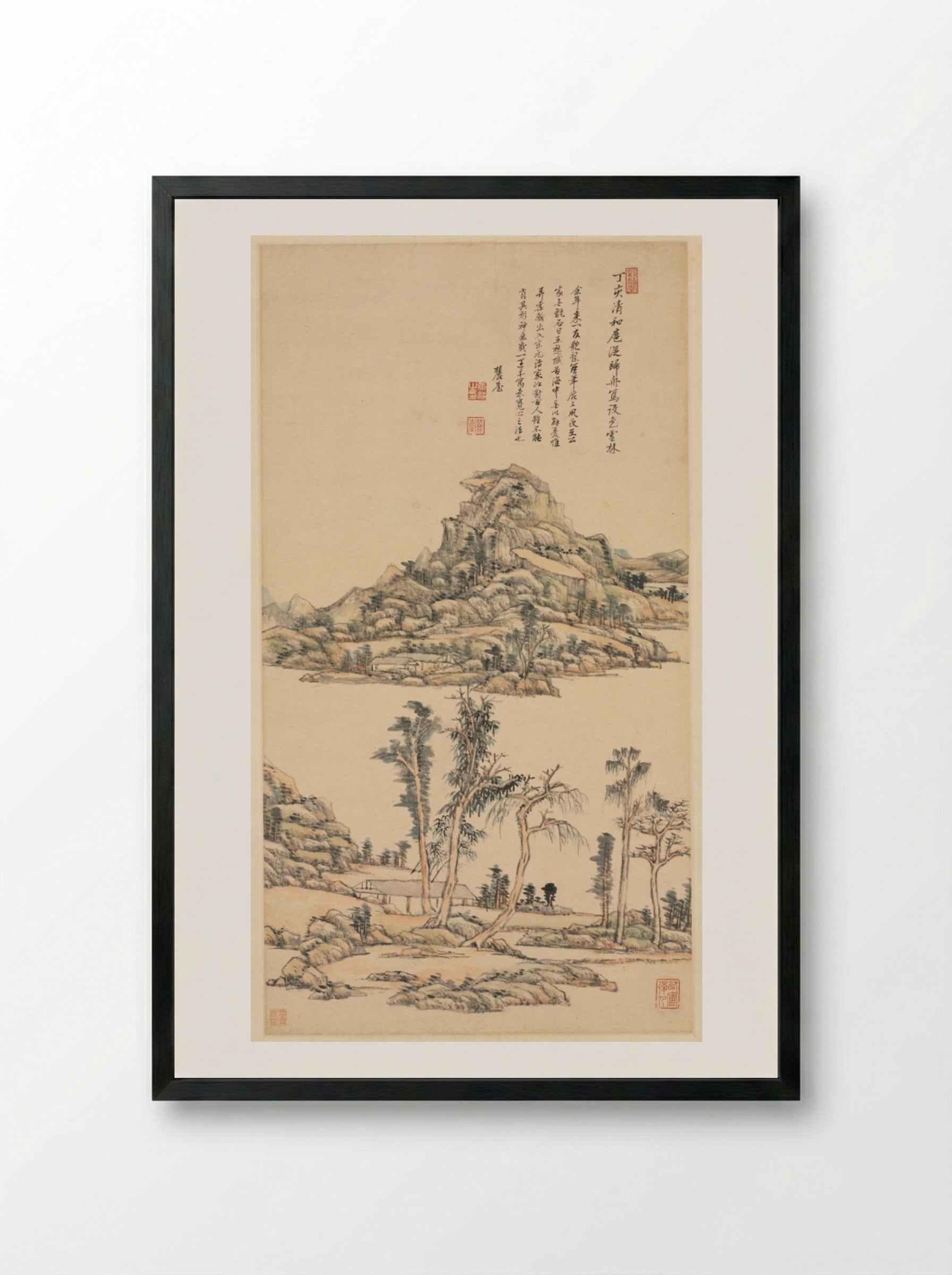 Landscape after Ni Zan - Wang Yuanqi - Framed Print Black