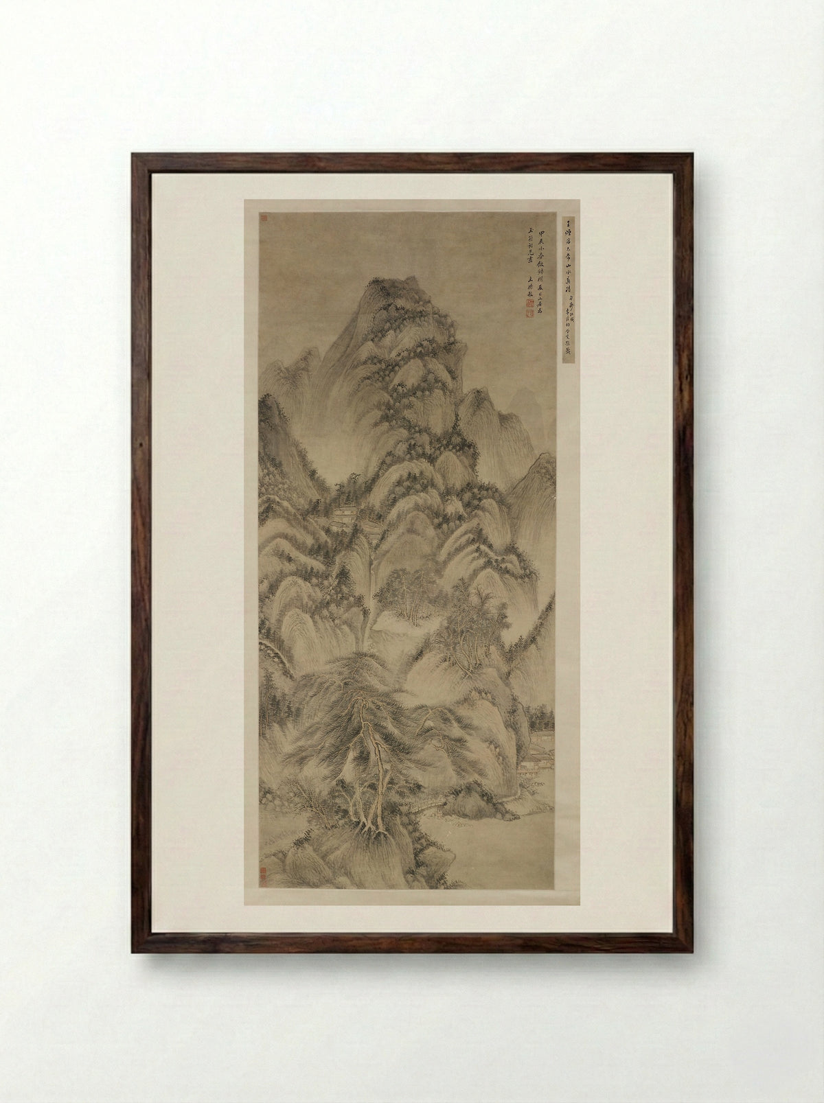 Landscape after Wang Meng - Wang Shimin - Framed Print Dark Wood