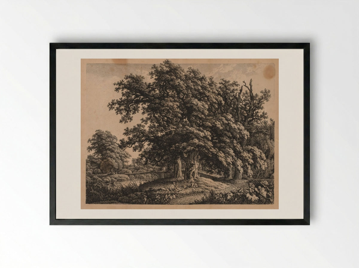 Landscape and Bridge with Three Figures - Carl Wilhelm I Kolbe - Framed Print Black