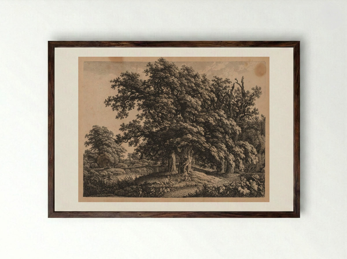 Landscape and Bridge with Three Figures - Carl Wilhelm I Kolbe - Framed Print Dark Wood