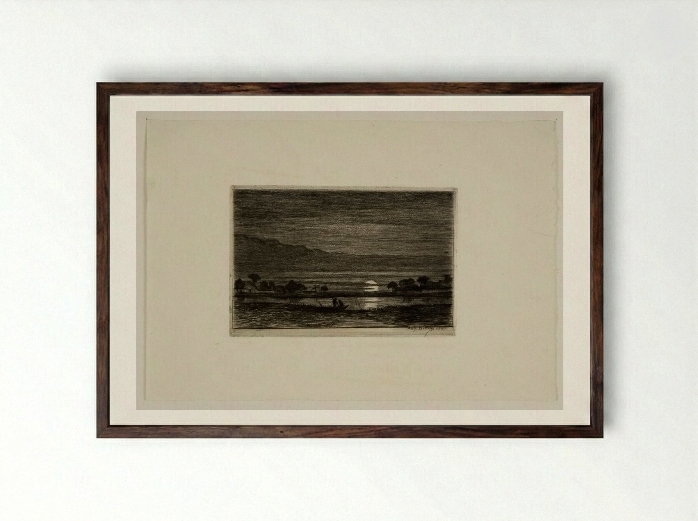 Landscape by Moonlight - Auguste Delâtre - Framed Print Dark Wood