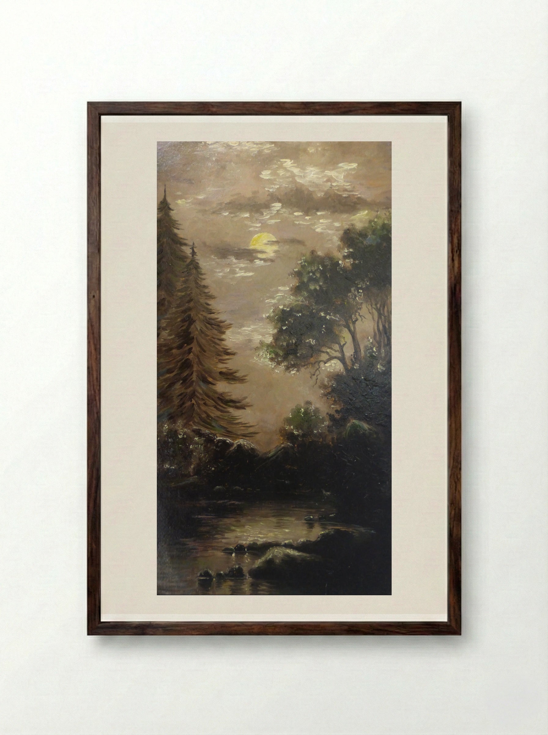 Landscape in Moonlight - Henry Ossawa Tanner - Framed Print Dark Wood