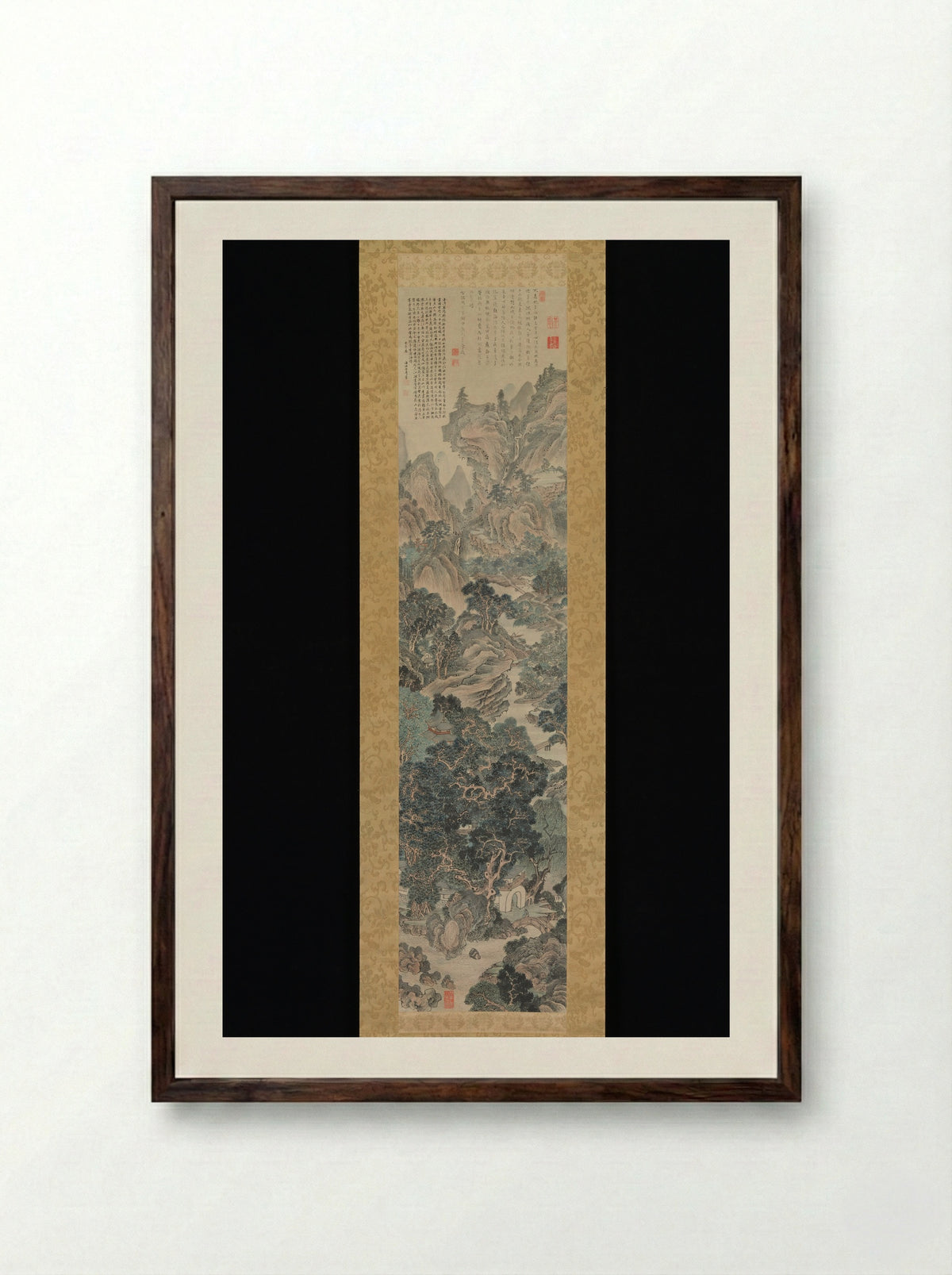 Landscape in the Blue-and-Green Manner - Yanagisawa Kien - Framed Print Dark Wood