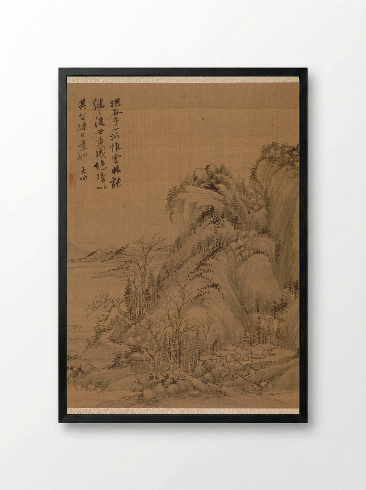 Landscape in the Style of Ching Hao - Zhai Dakun - Framed Print Black