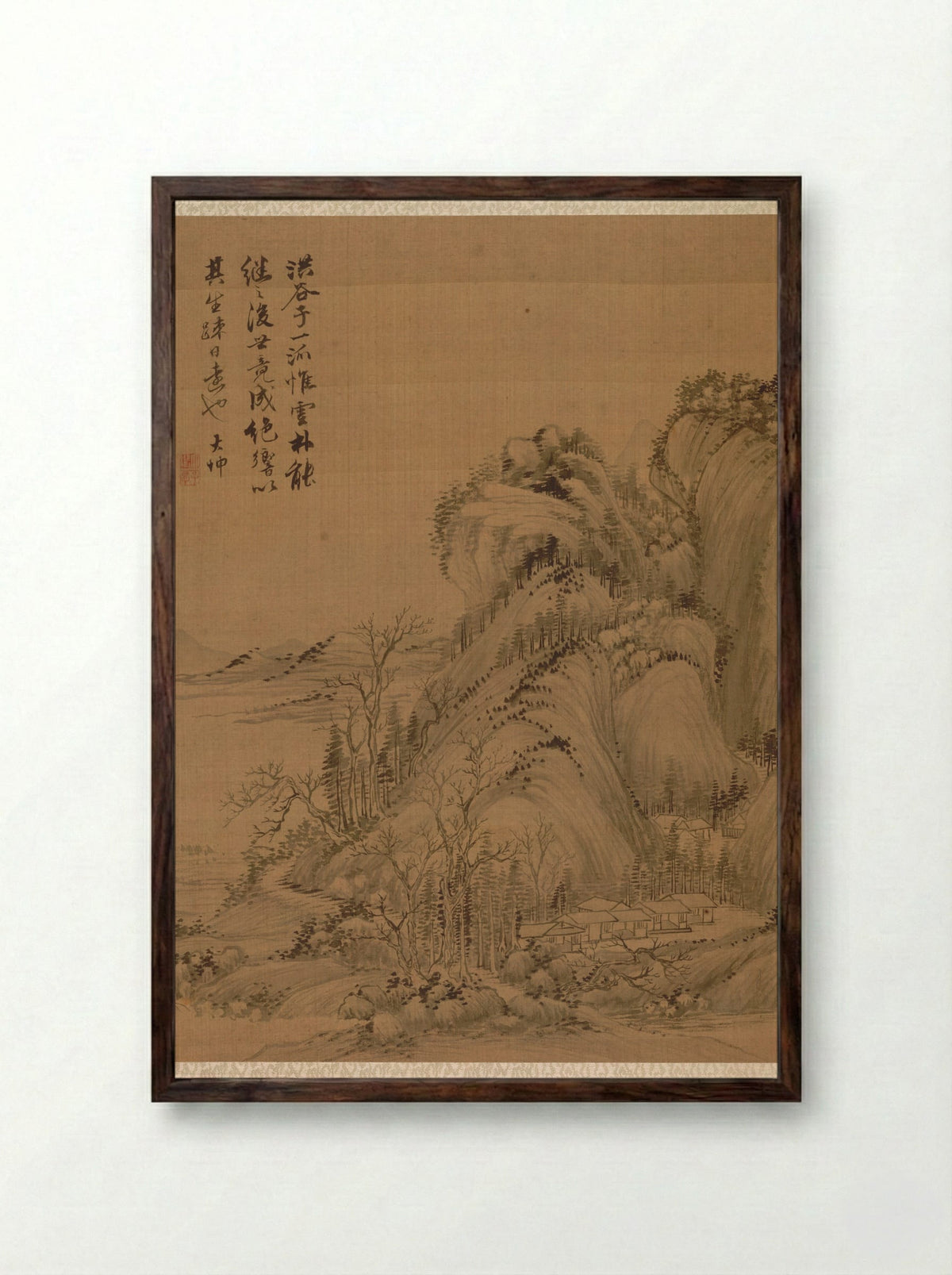 Landscape in the Style of Ching Hao - Zhai Dakun - Framed Print Dark Wood