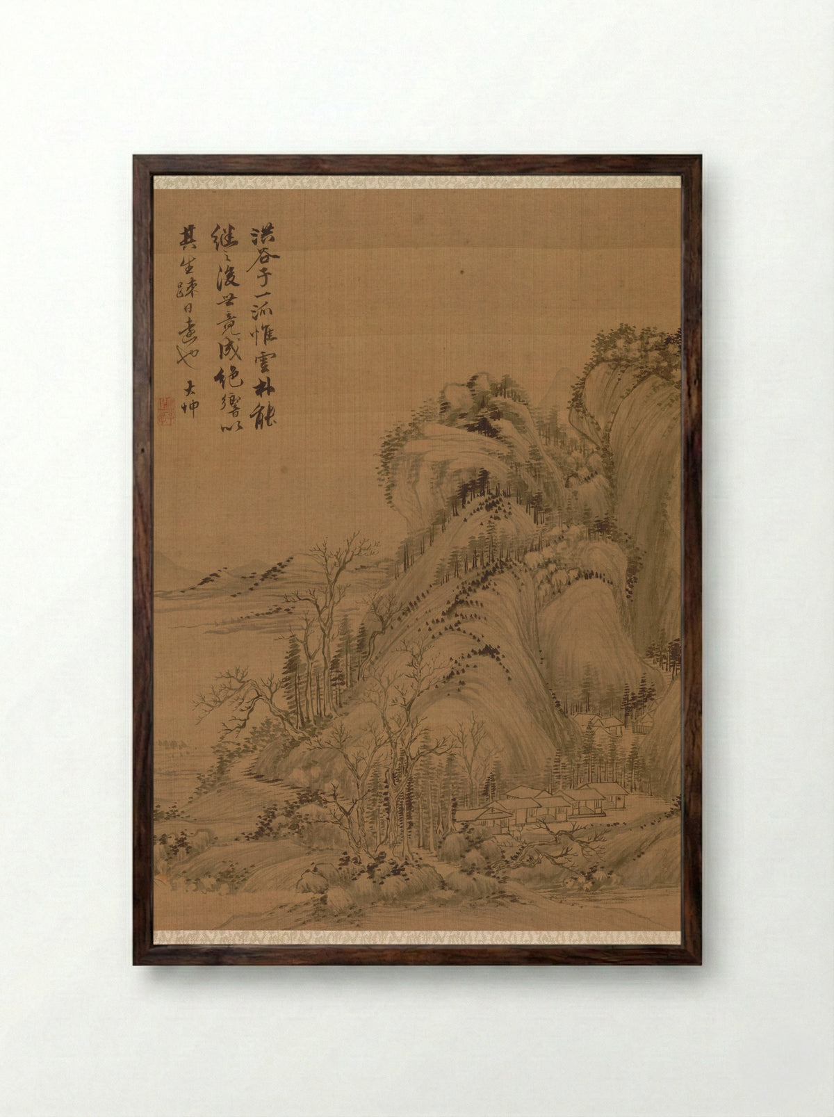 Landscape in the Style of Ching Hao - Zhai Dakun - Framed Print Dark Wood