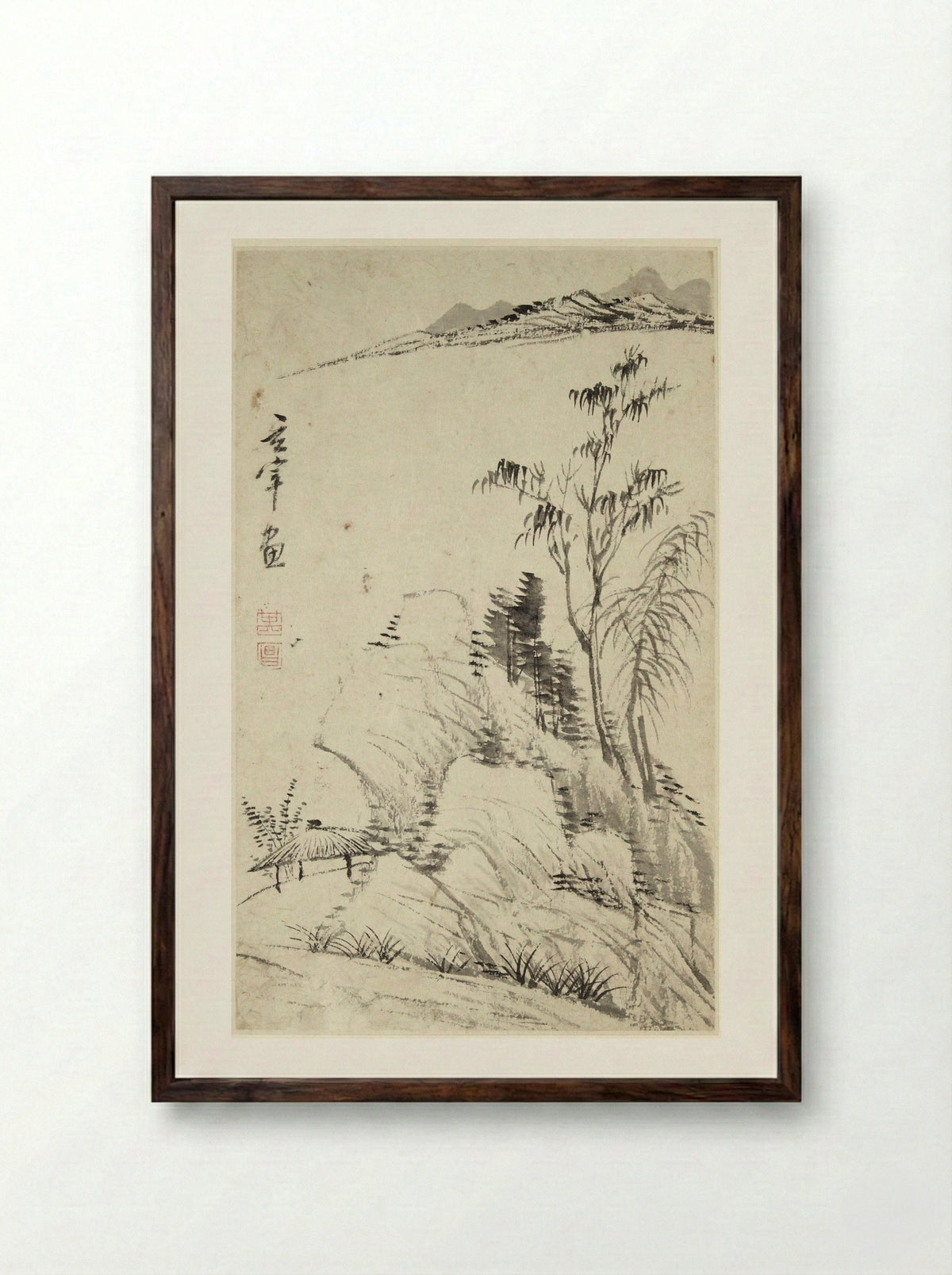 Landscape in the Style of Ni Zan - Dong Qichang - Framed Print Dark Wood