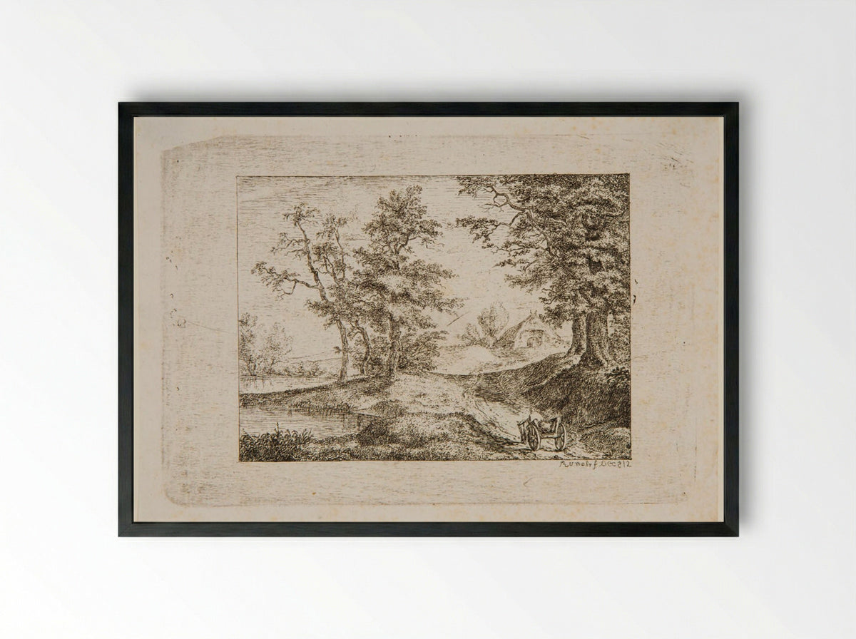 Landscape in the Style of Ruisdael - Carl Friedrich von Rumohr - Framed Print Black