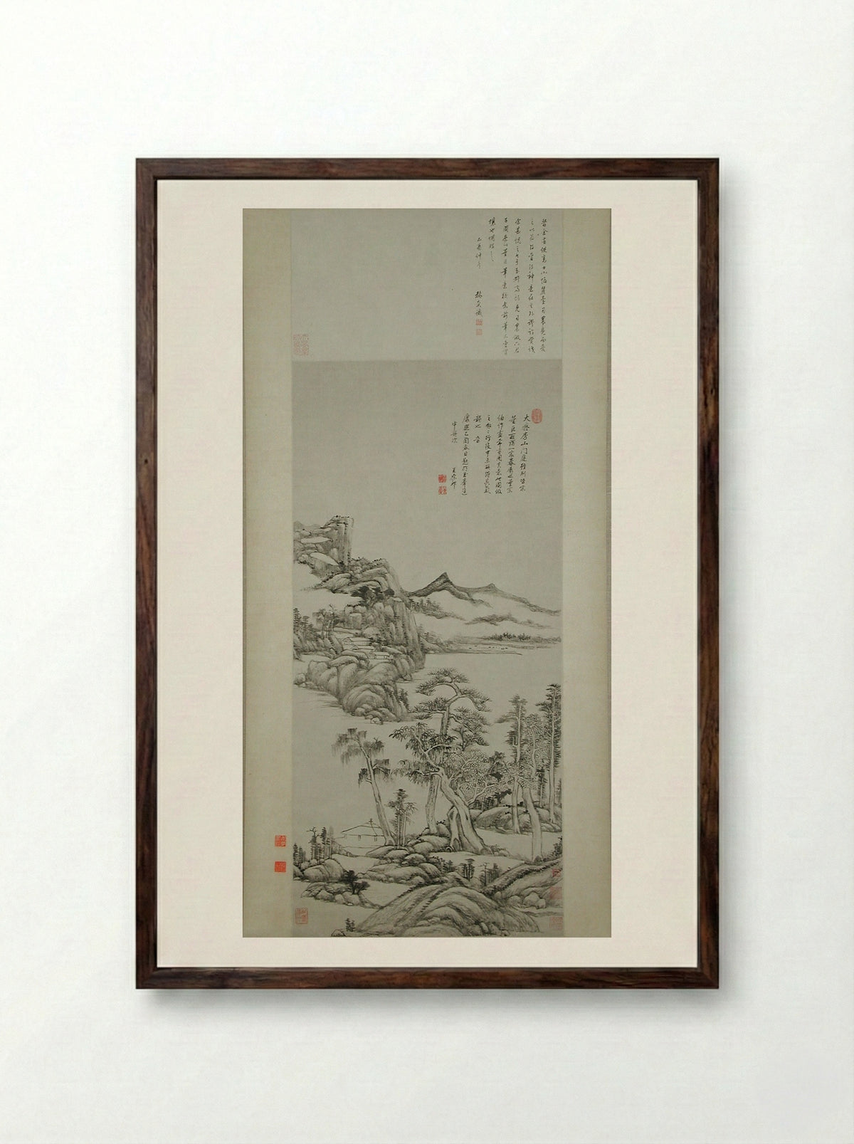 Landscape in the Styles of Huang Gongwang and Gao Kegong - Wang Yuanqi - Framed Print Dark Wood