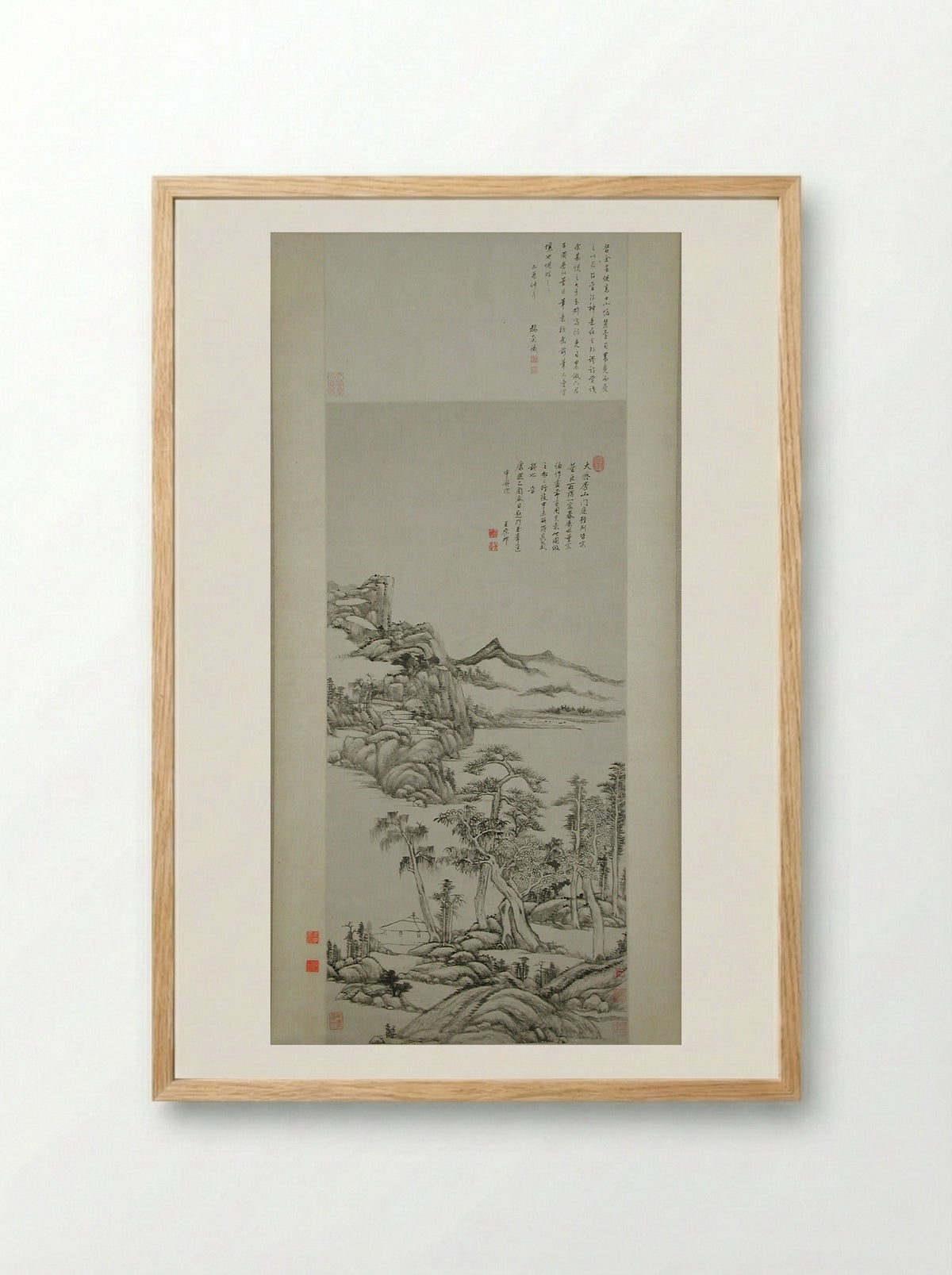 Landscape in the Styles of Huang Gongwang and Gao Kegong - Wang Yuanqi - Framed Print Wood