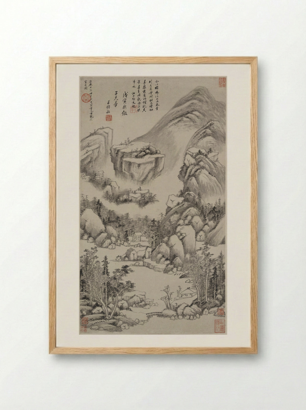 Landscape in the style of Huang Gongwang - Wang Shimin - Framed Print Wood