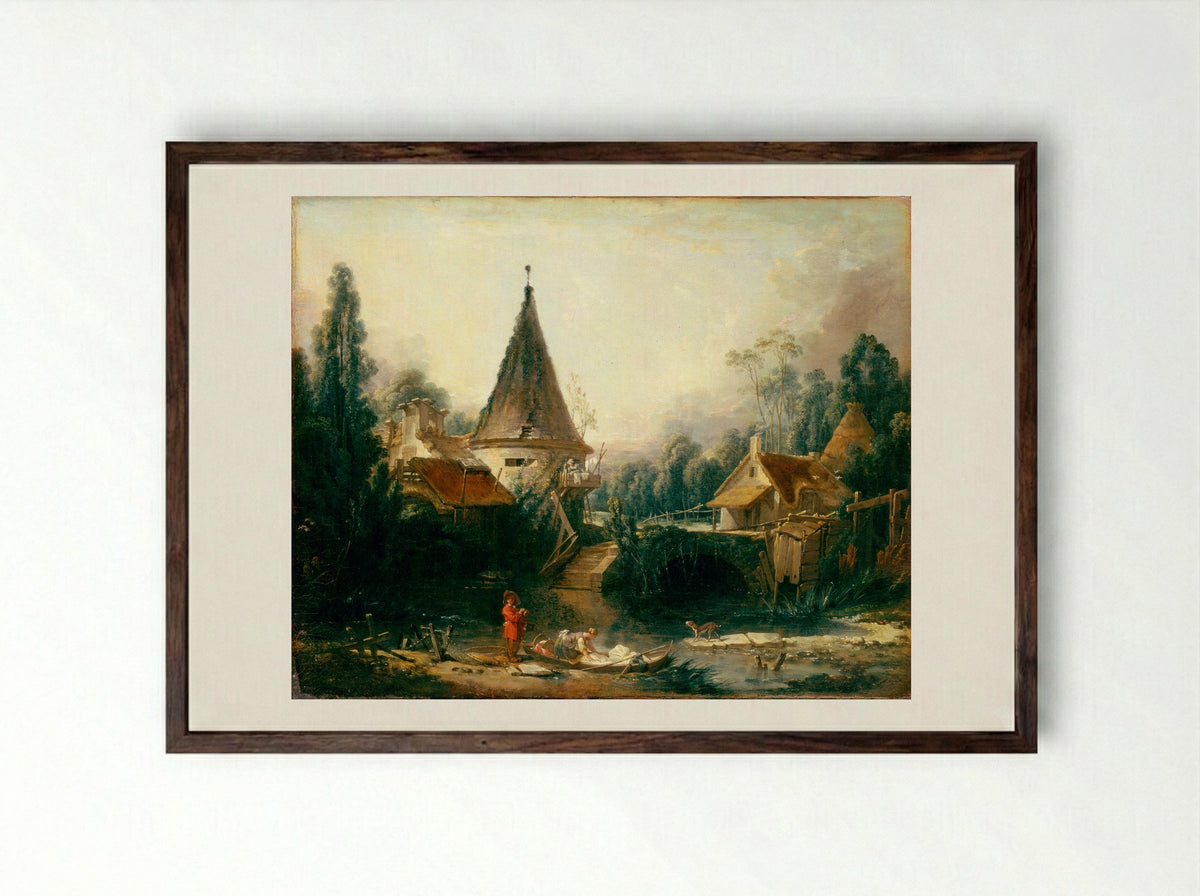 Landscape near Beauvais - François Boucher - Framed Print Dark Wood