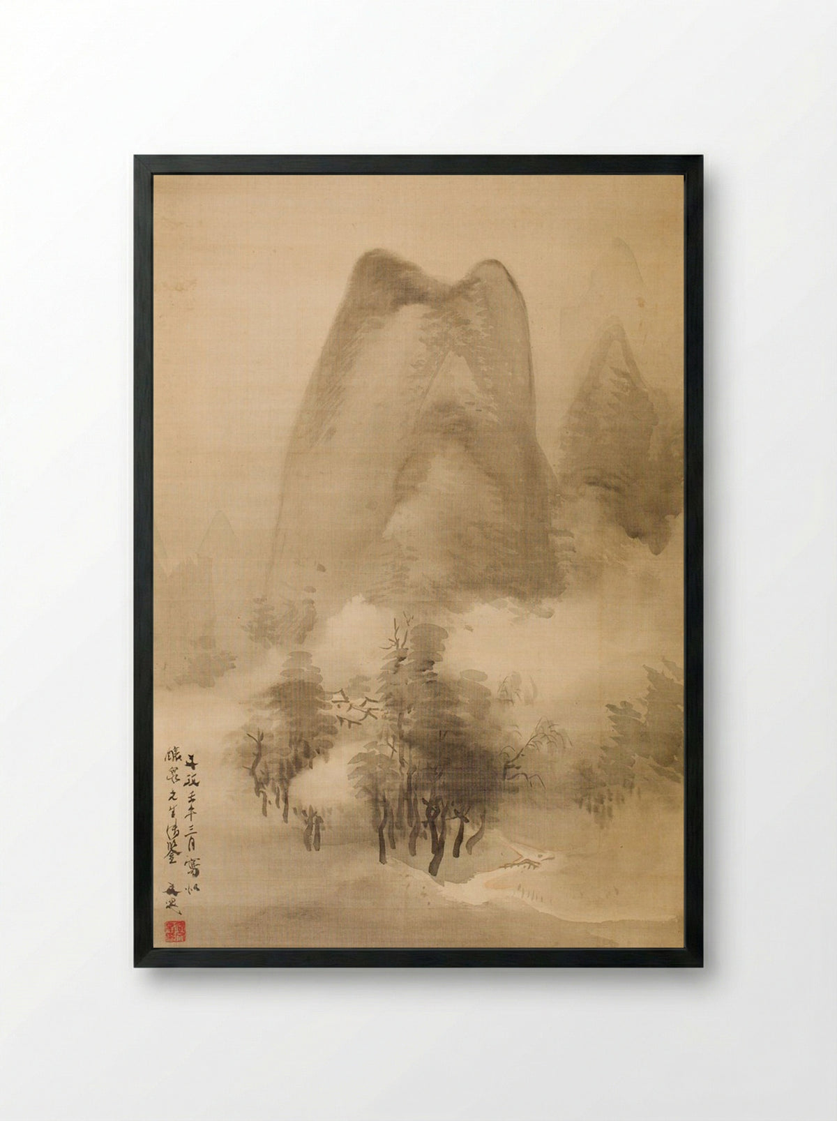 Landscape of a Misty Mountain Scene - Tani Bunchō - Framed Print Black