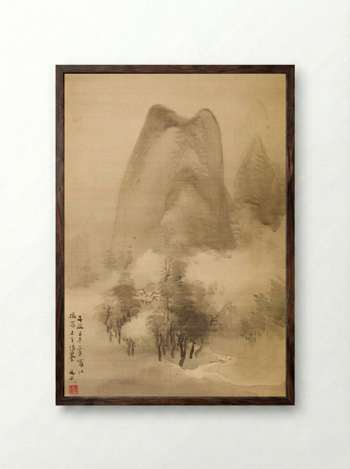 Landscape of a Misty Mountain Scene - Tani Bunchō - Framed Print Dark Wood