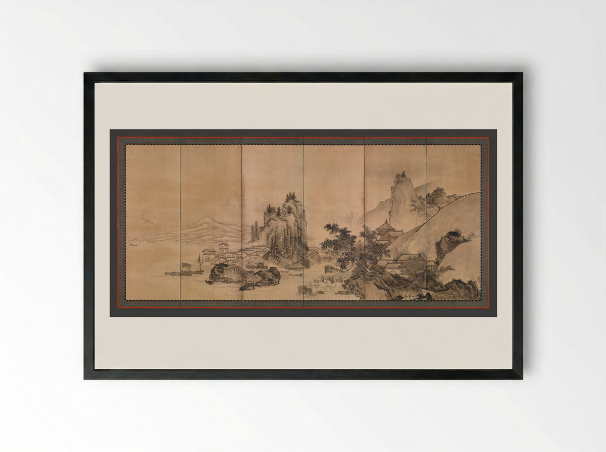 Landscape of the Four Seasons - Unkoku Tōgan - Framed Print Black