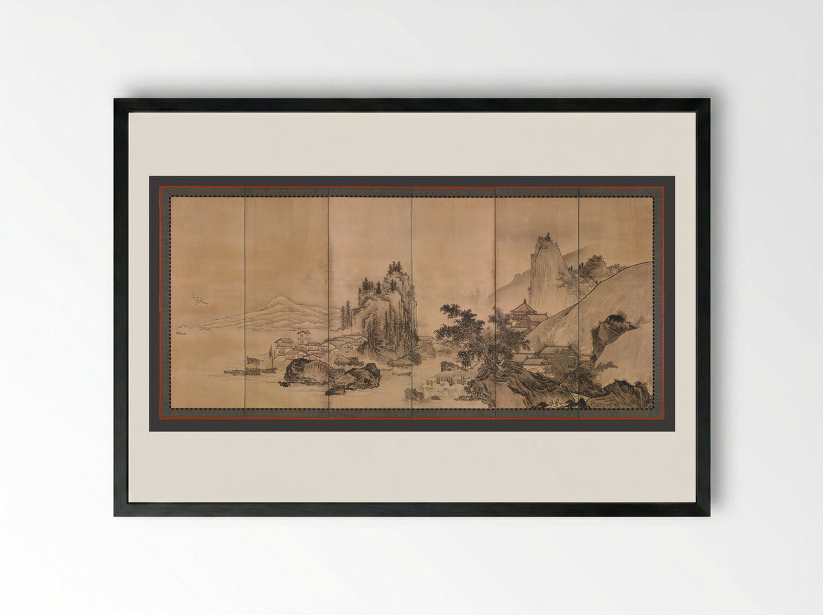 Landscape of the Four Seasons - Unkoku Tōgan - Framed Print Black