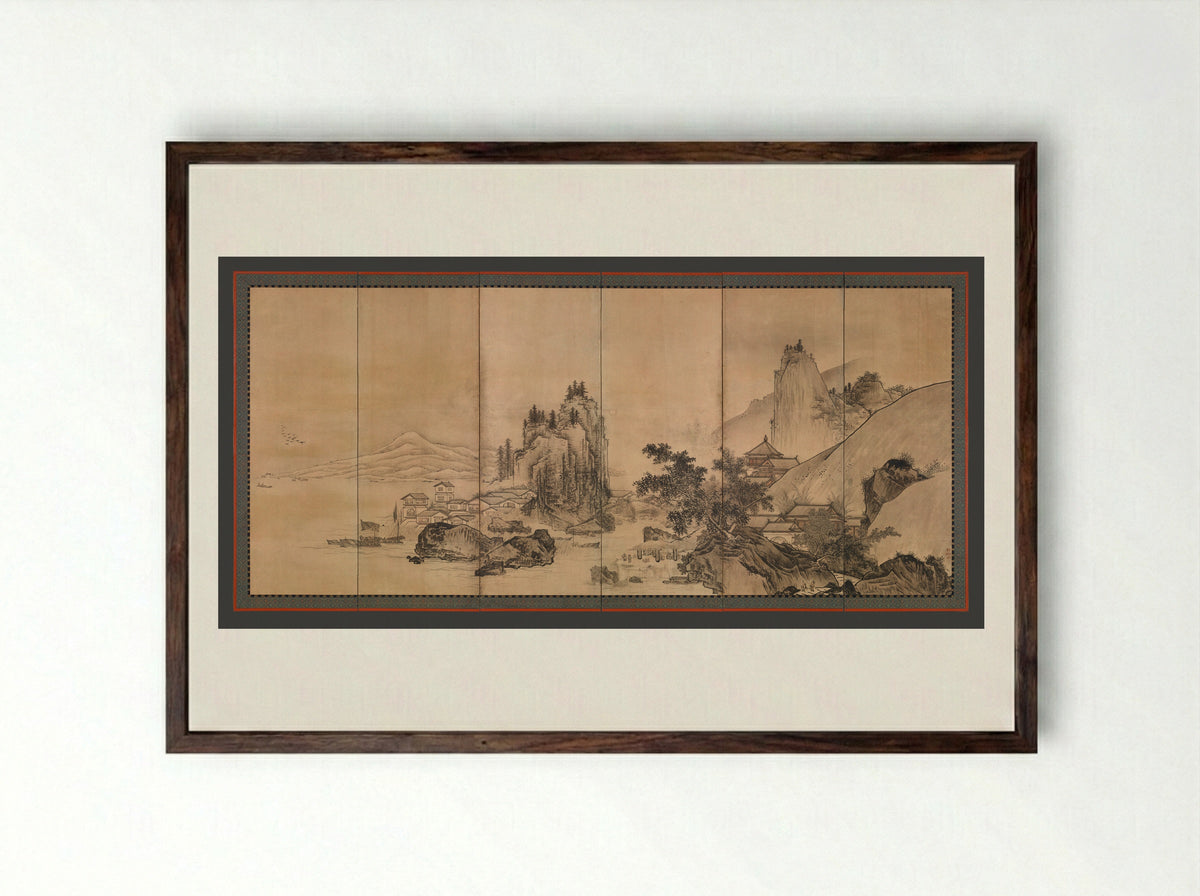 Landscape of the Four Seasons - Unkoku Tōgan - Framed Print Dark Wood