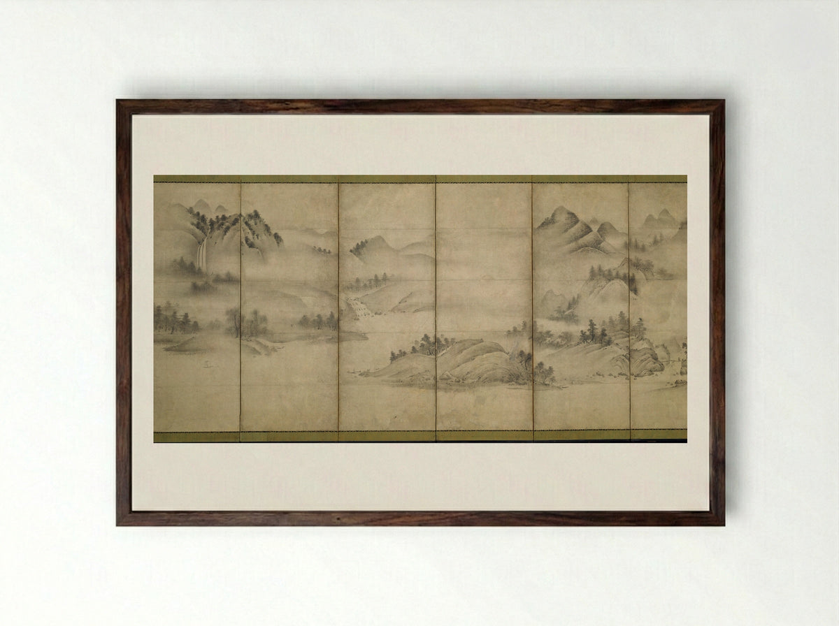 Landscape of the Four Seasons - Sōami - Framed Print Dark Wood