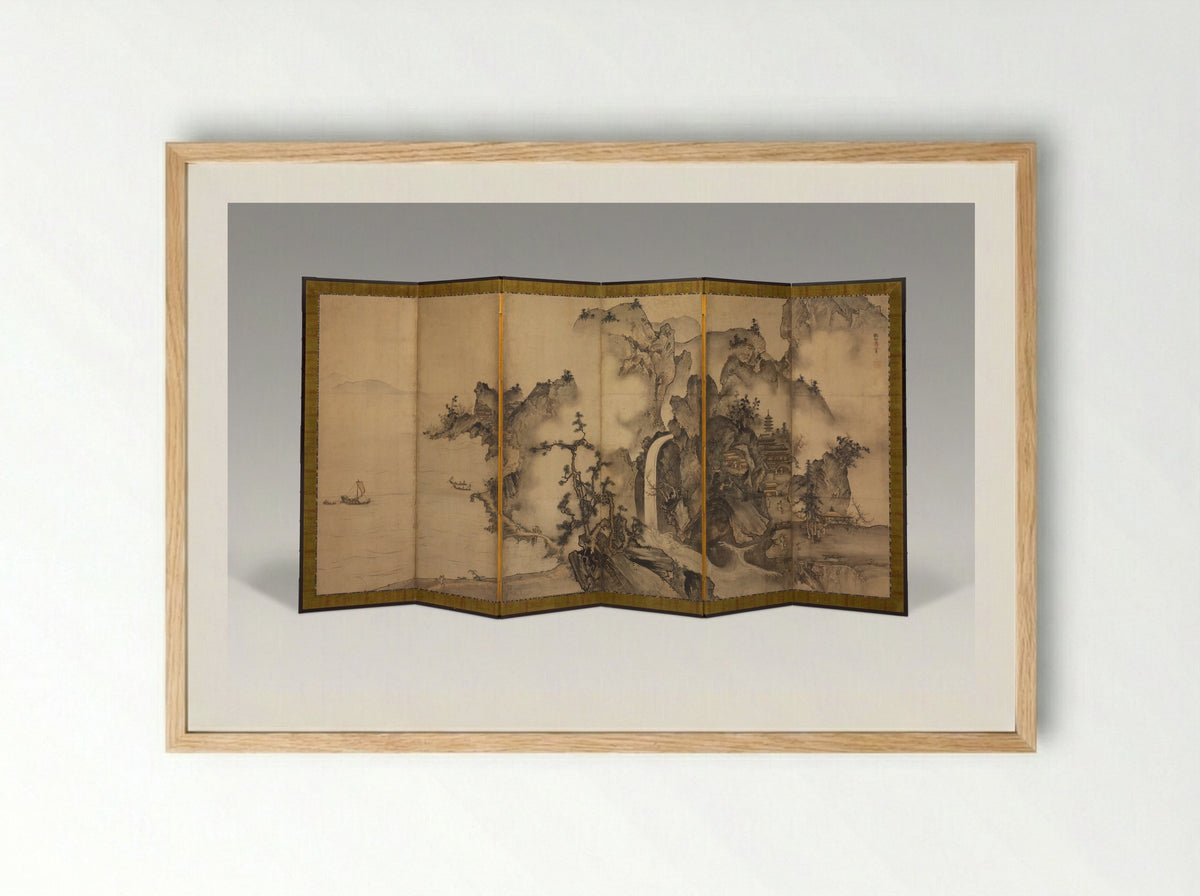 Landscape of the Four Seasons - Sesson Shukei - Framed Print Wood