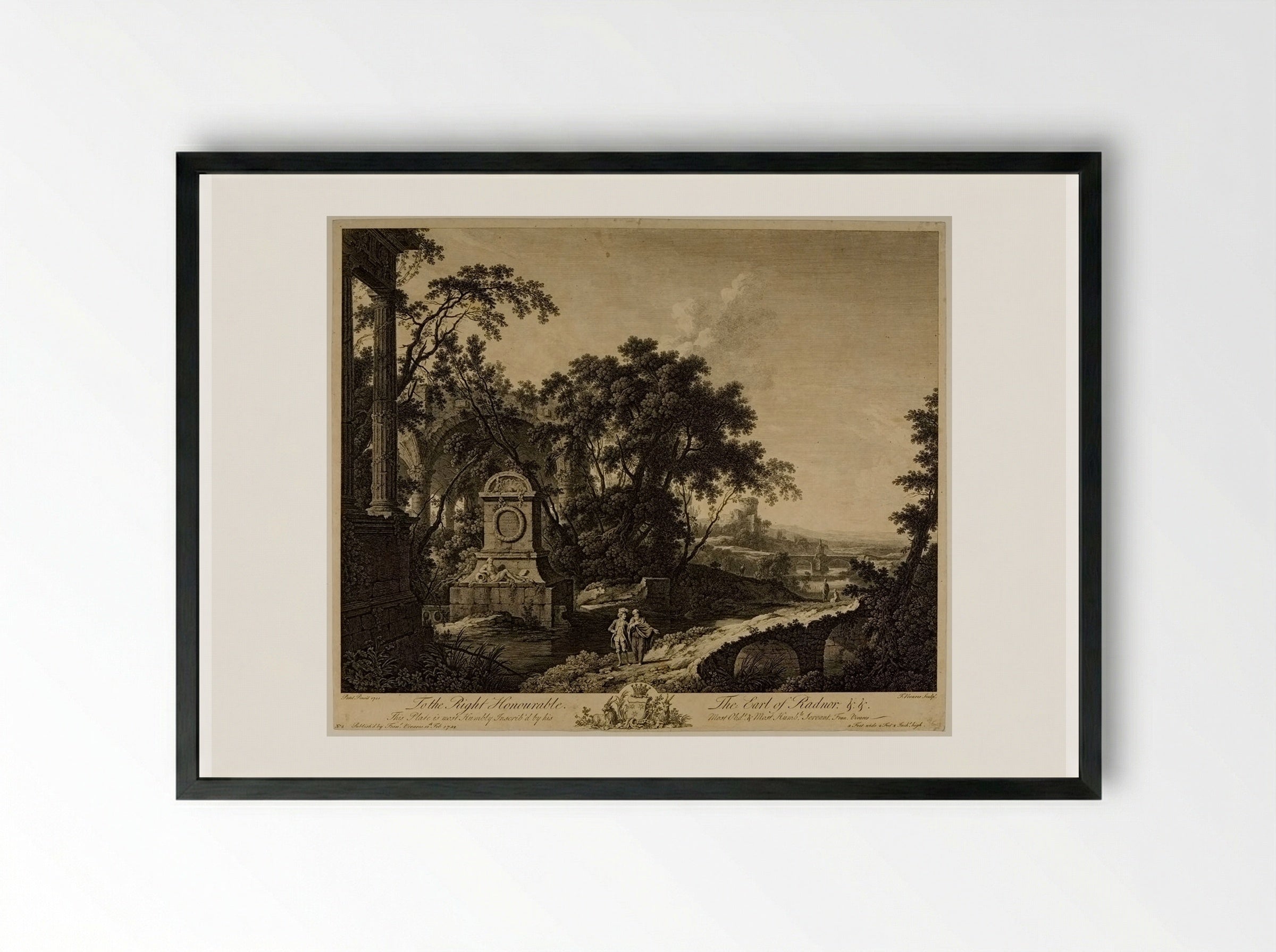Landscape with Ancient Ruins - François Vivares - Framed Print Black