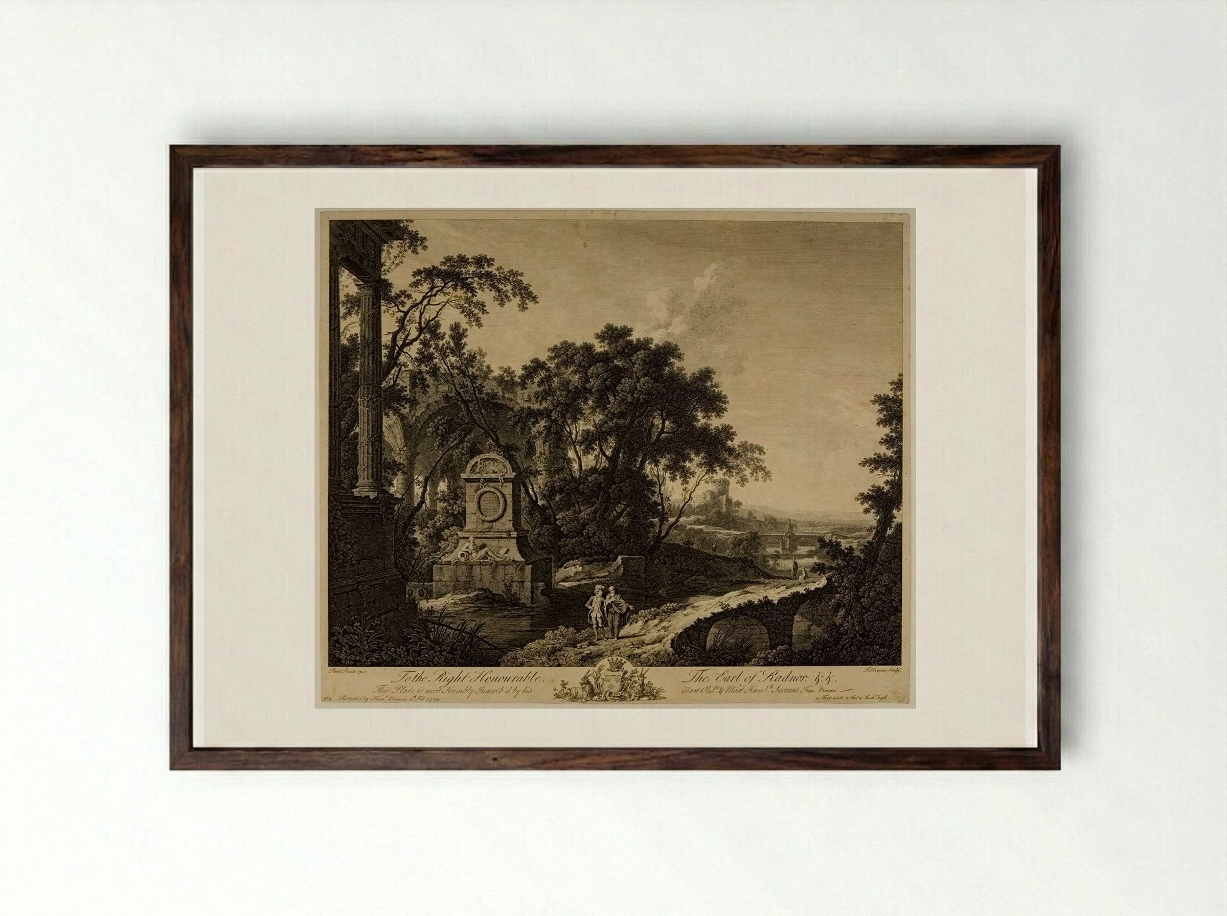 Landscape with Ancient Ruins - François Vivares - Framed Print Dark Wood