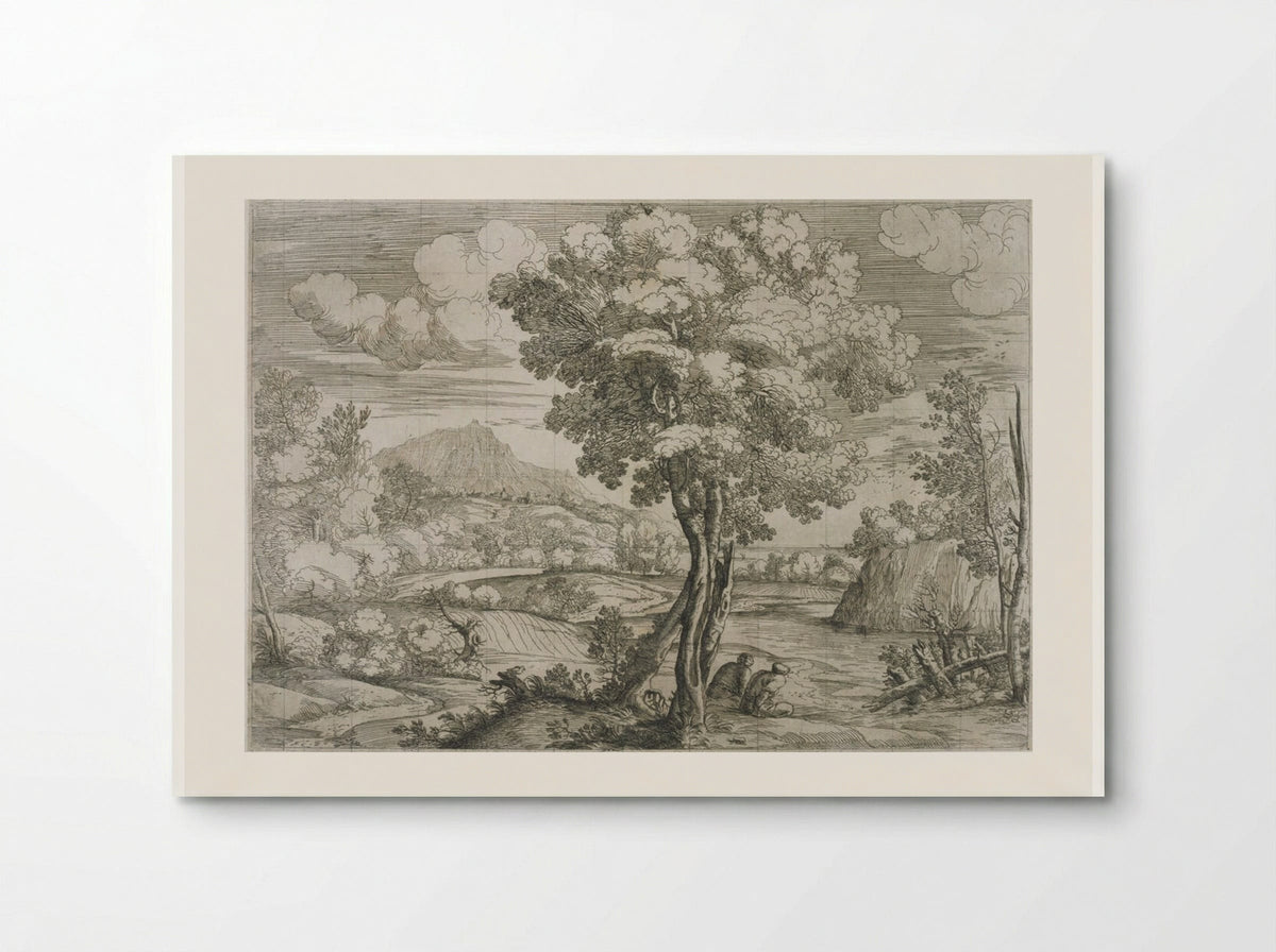 Landscape with Bird Perched on a Tree Stump - Giovanni Francesco Grimaldi - Poster