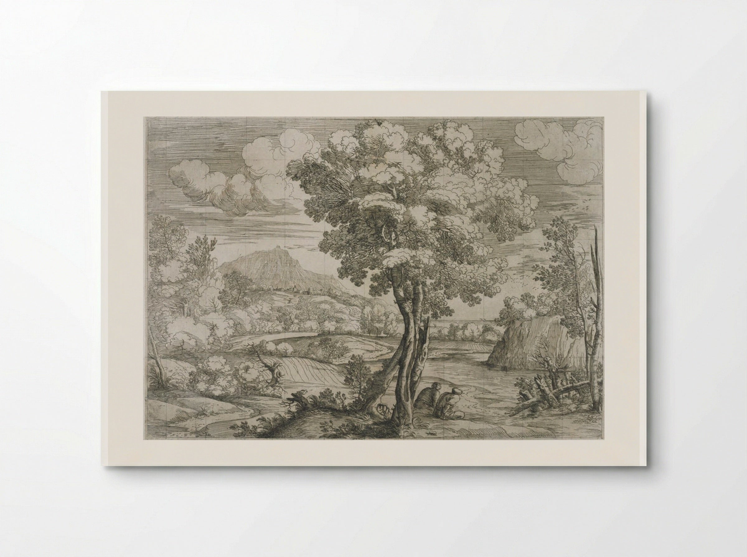 Landscape with Bird Perched on a Tree Stump - Giovanni Francesco Grimaldi - Poster