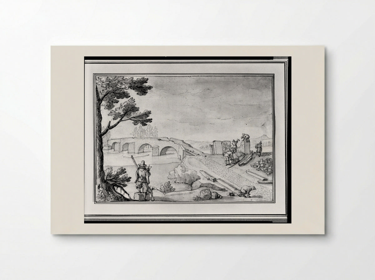 Landscape with Bridge, Workers, Surveyor - Remigio Cantagallina - Poster