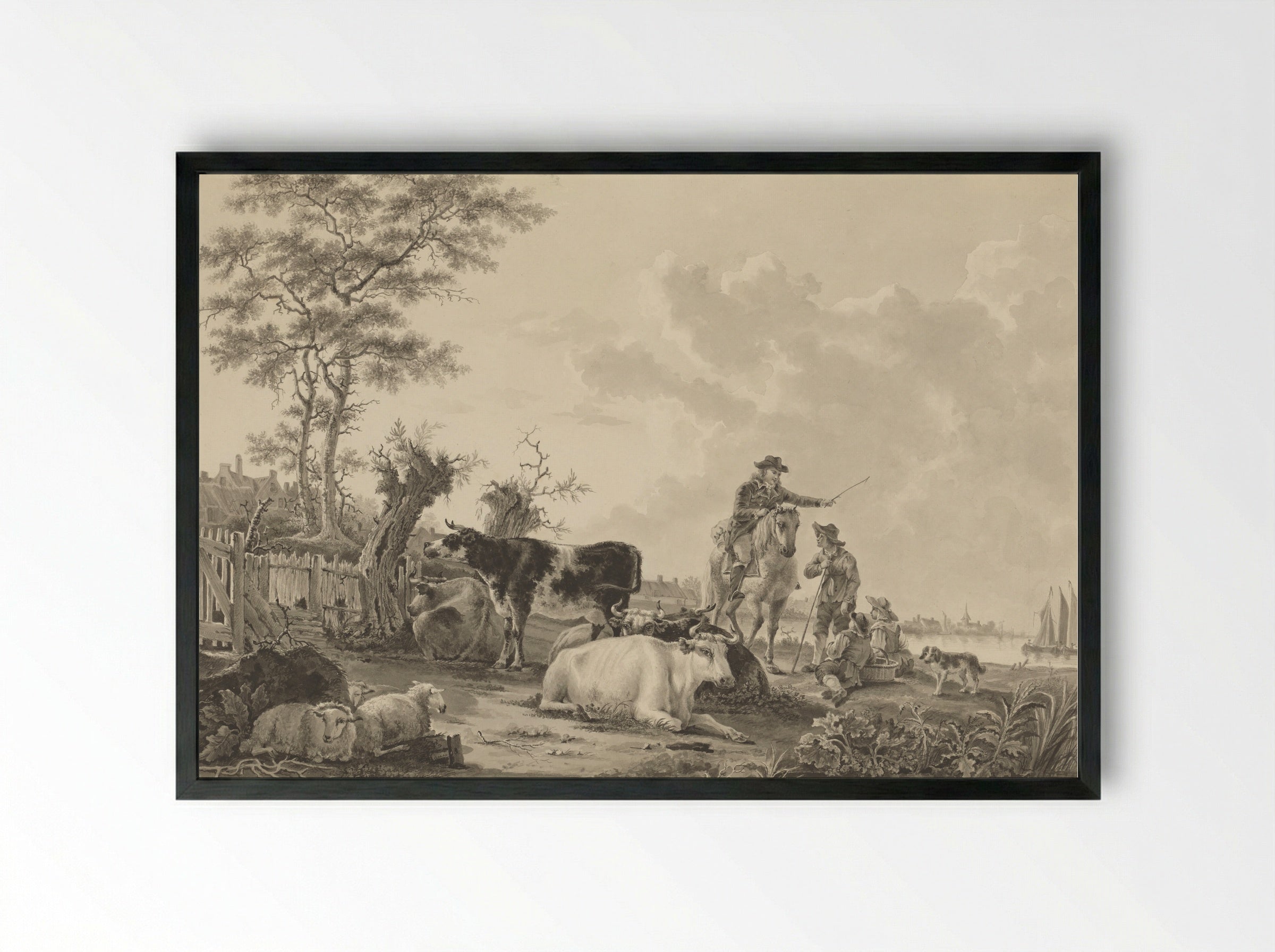 Landscape with Cattle - Jacob van Strij - Framed Print Black