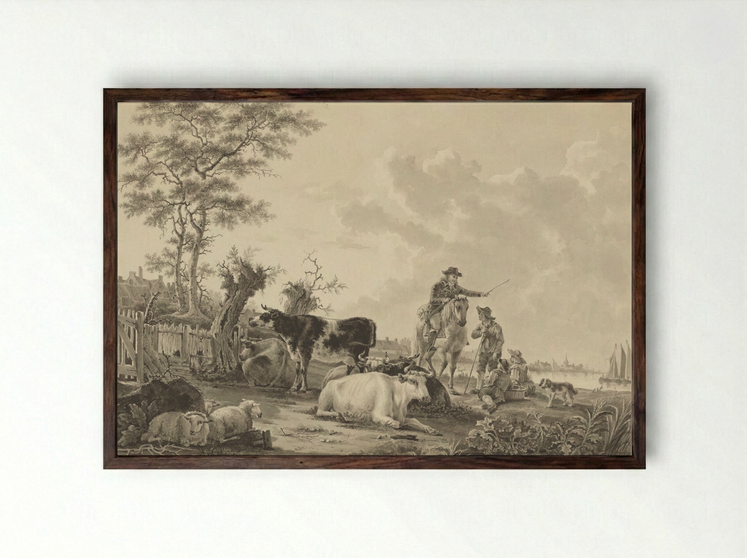 Landscape with Cattle - Jacob van Strij - Framed Print Dark Wood