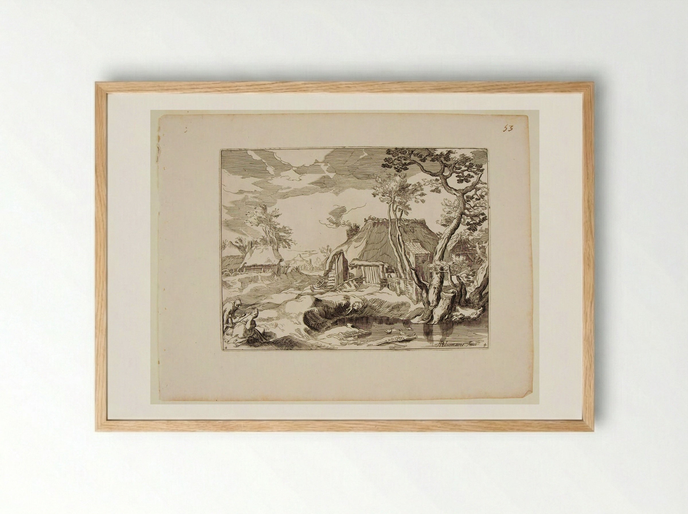 Landscape with Cottages and Two Figures - Boetius Adamsz. Bolswert - Framed Print Wood