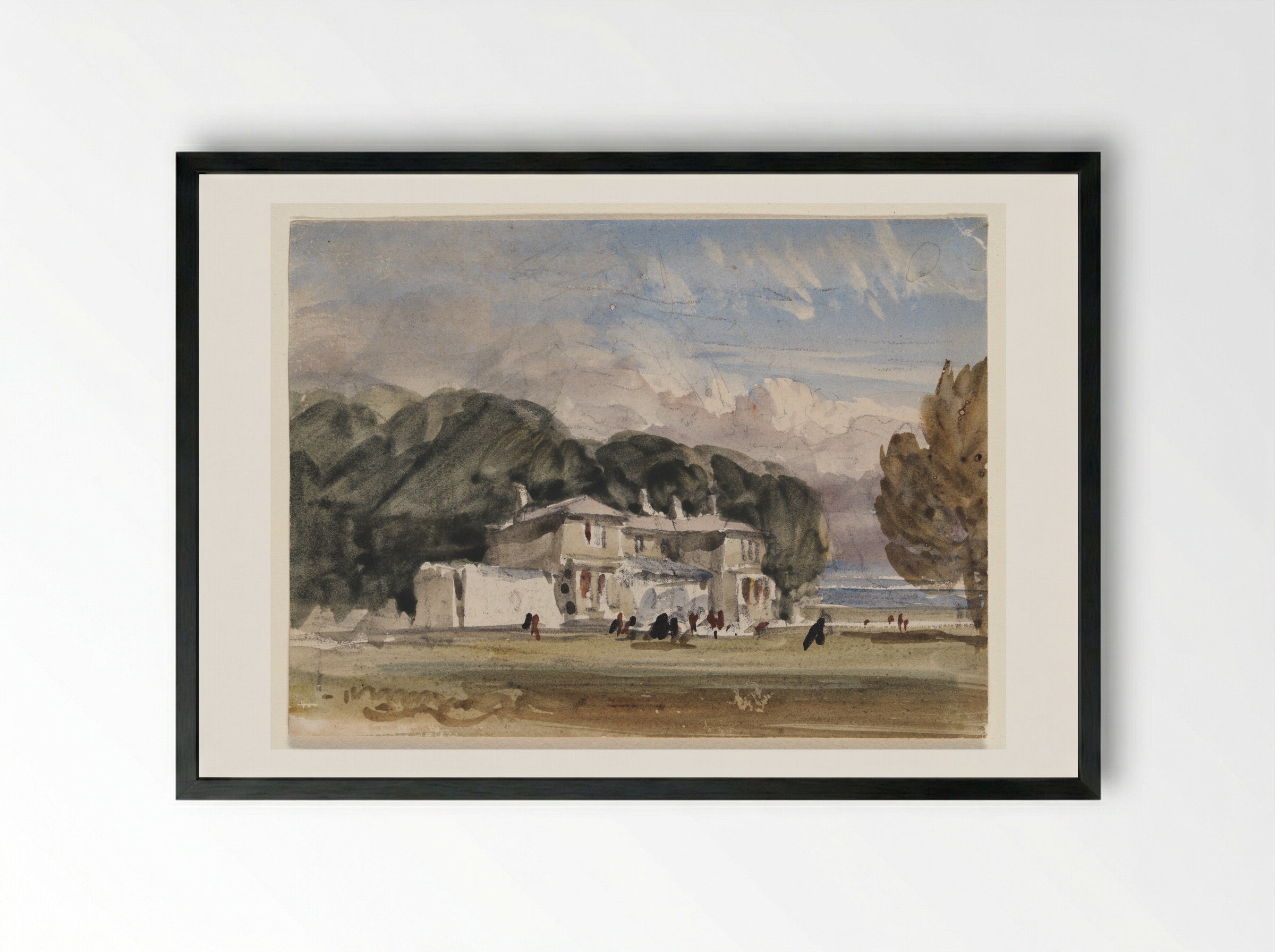 Landscape with Country House - David Cox - Framed Print Black