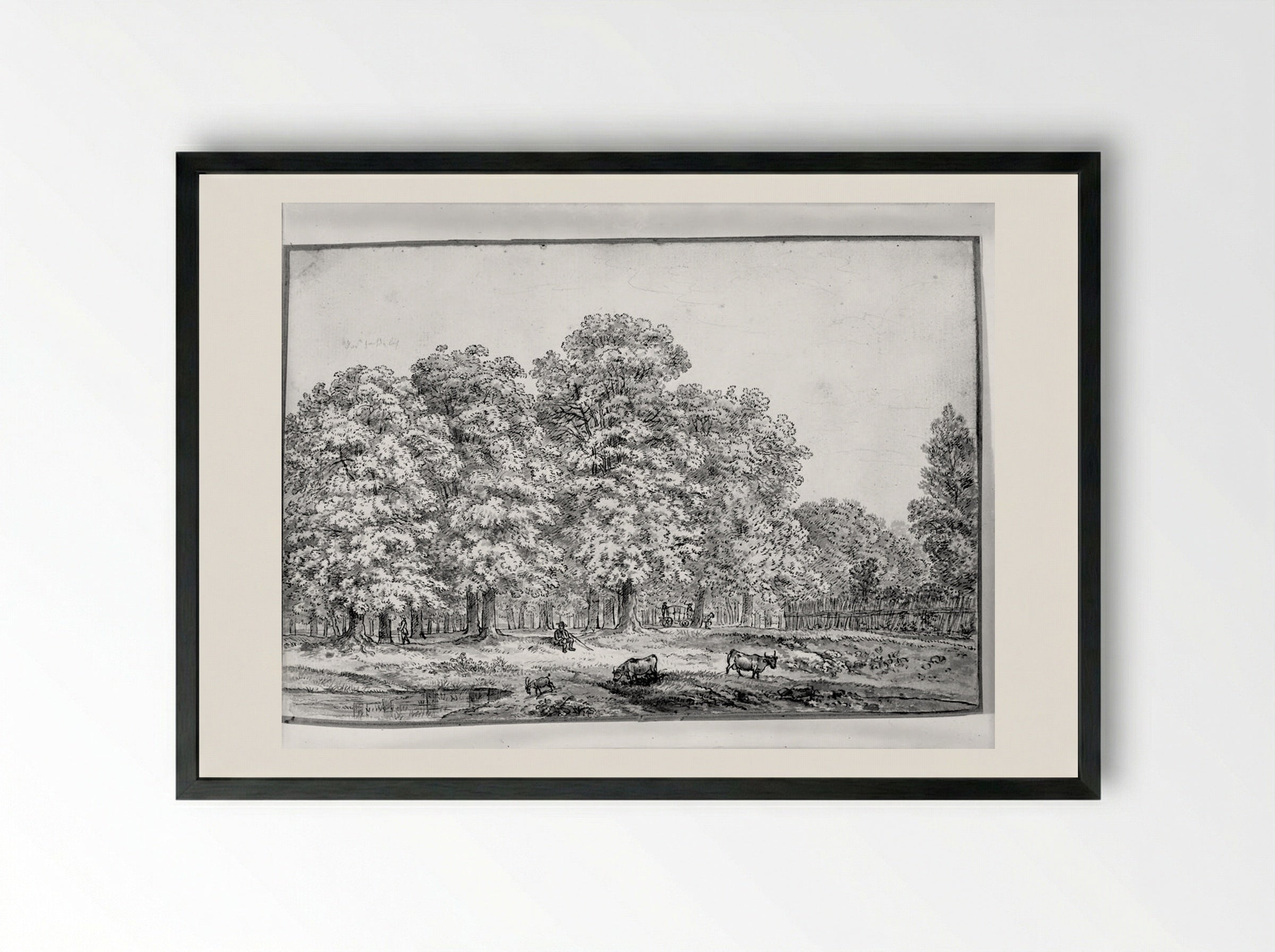Landscape with Cows - Ferdinand Kobell - Framed Print Black