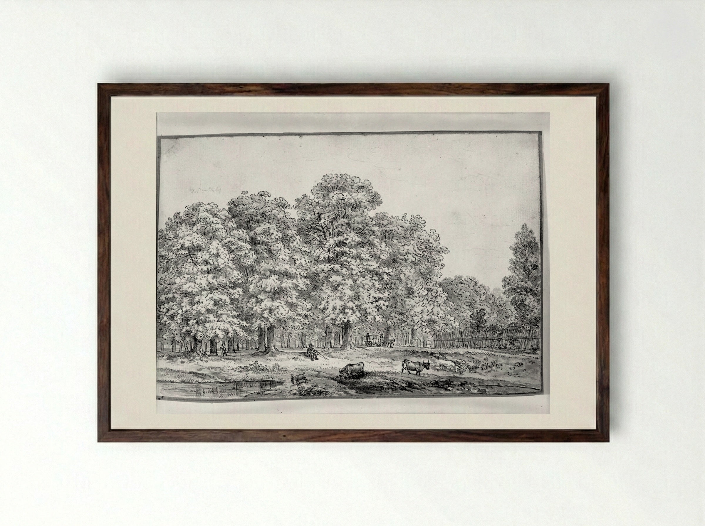 Landscape with Cows - Ferdinand Kobell - Framed Print Dark Wood