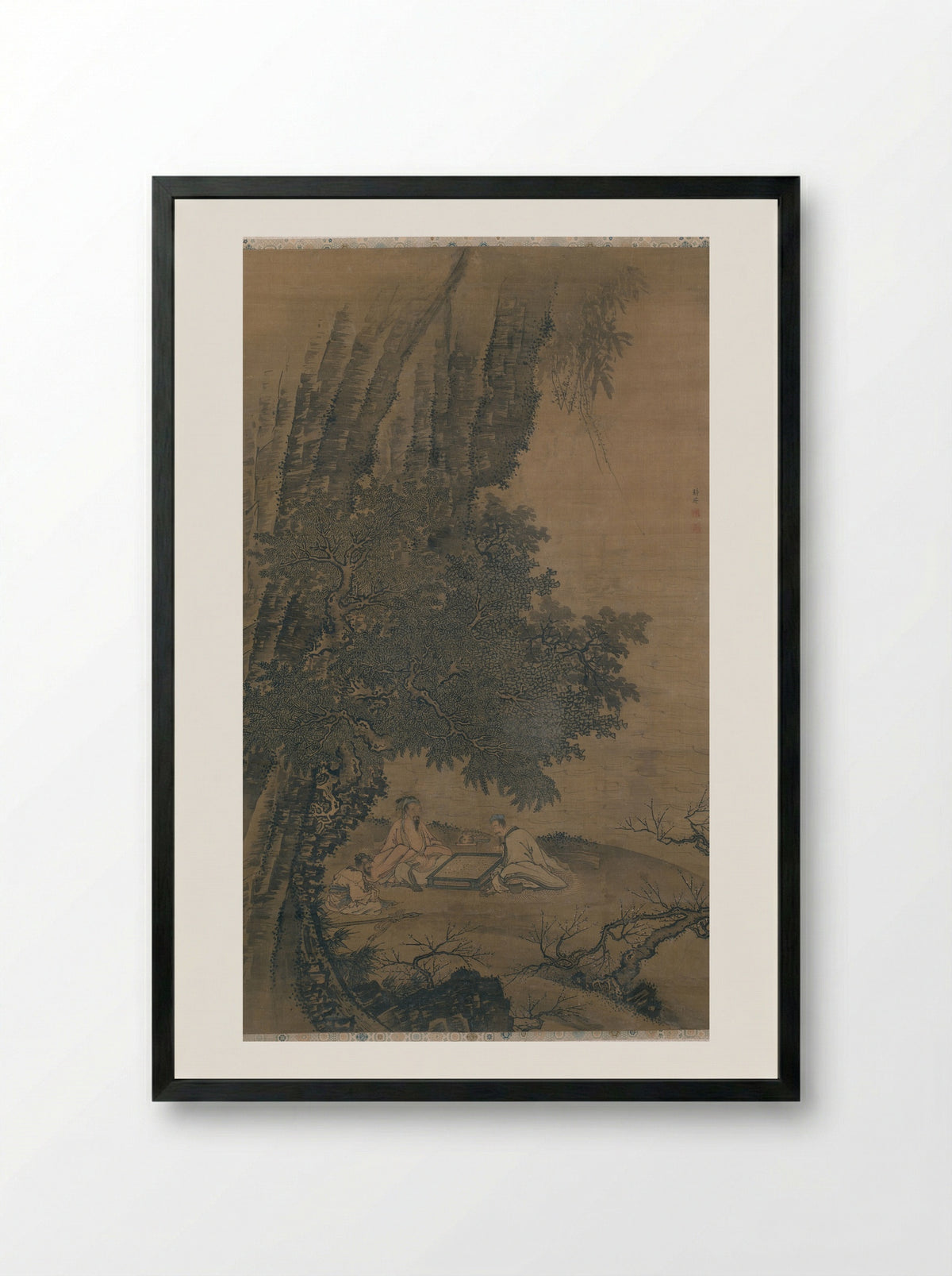 Landscape with Daoist Immortals Playing Weiqi - Dai Jin - Framed Print Black