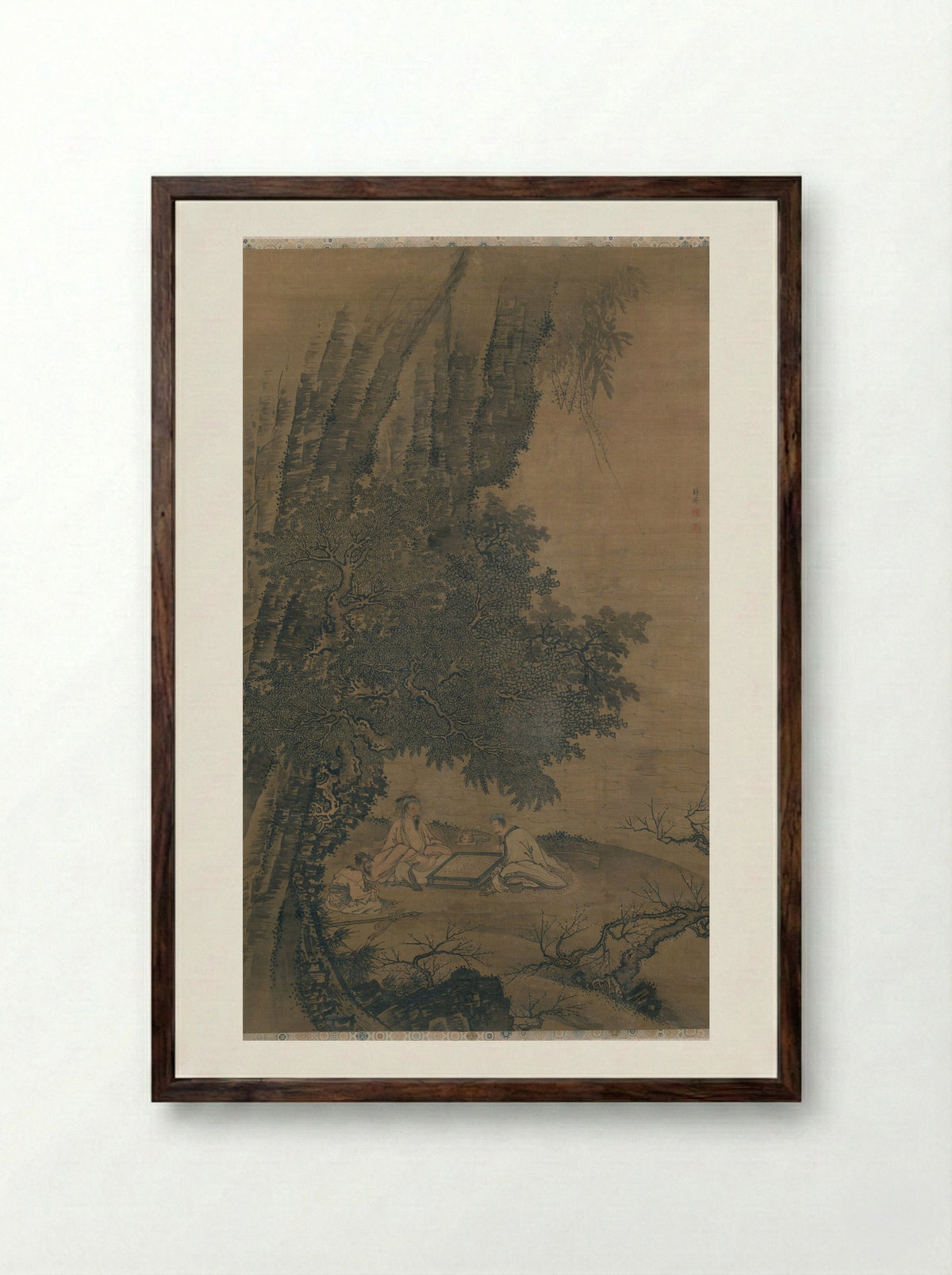 Landscape with Daoist Immortals Playing Weiqi - Dai Jin - Framed Print Dark Wood