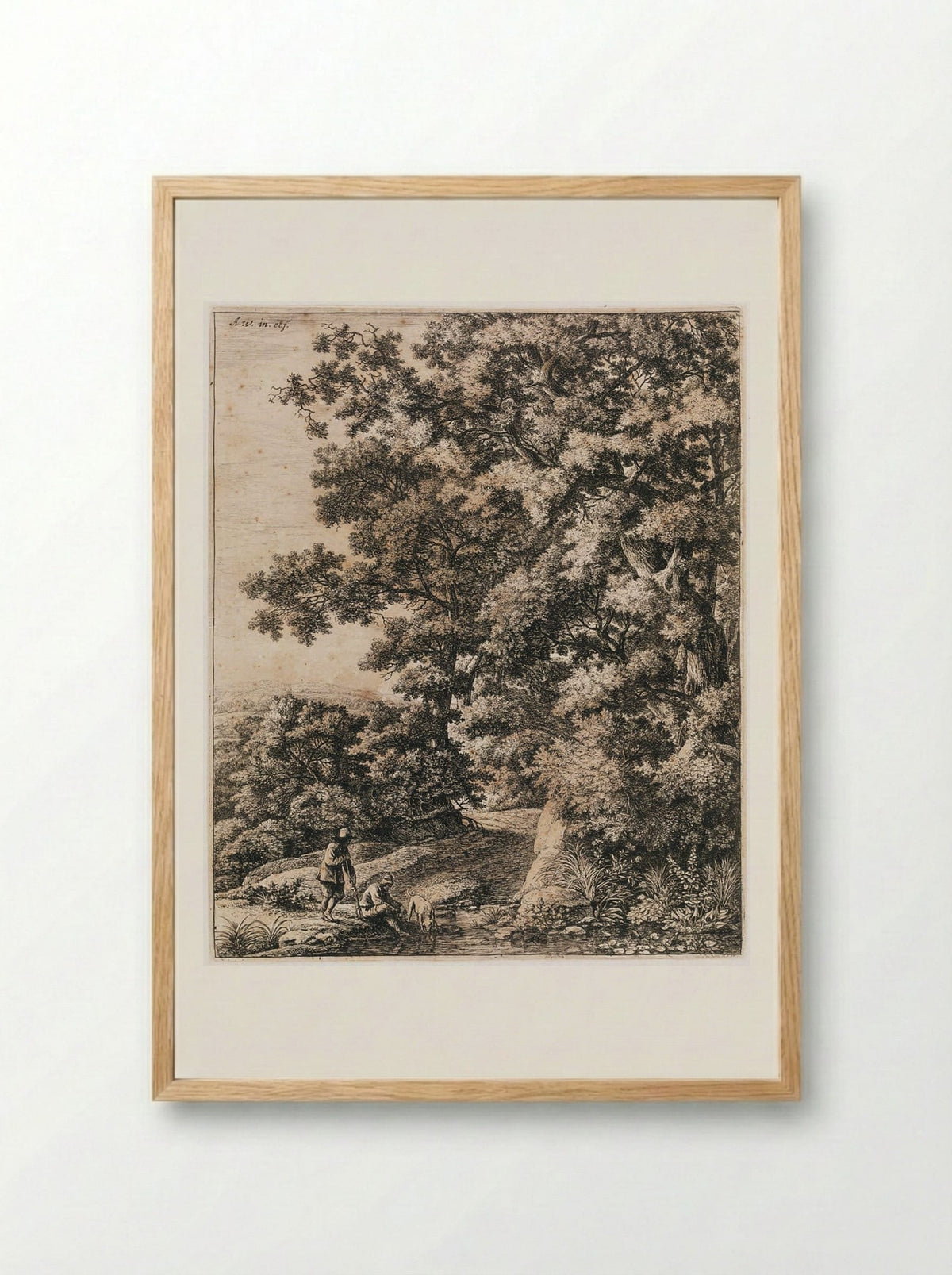 Landscape with Dog Drinking from a Stream - Anthonie Waterloo - Framed Print Wood