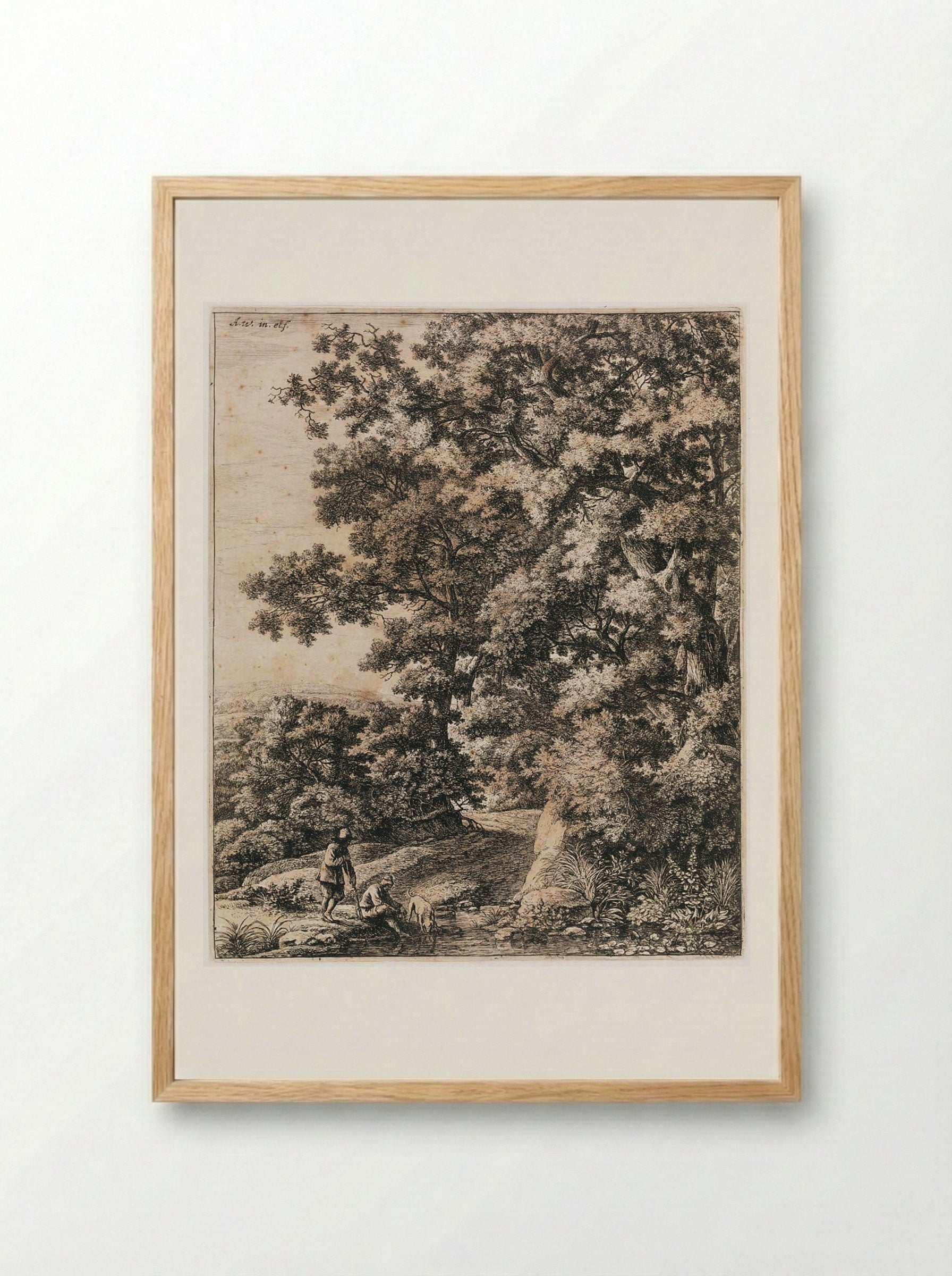 Landscape with Dog Drinking from a Stream - Anthonie Waterloo - Framed Print Wood