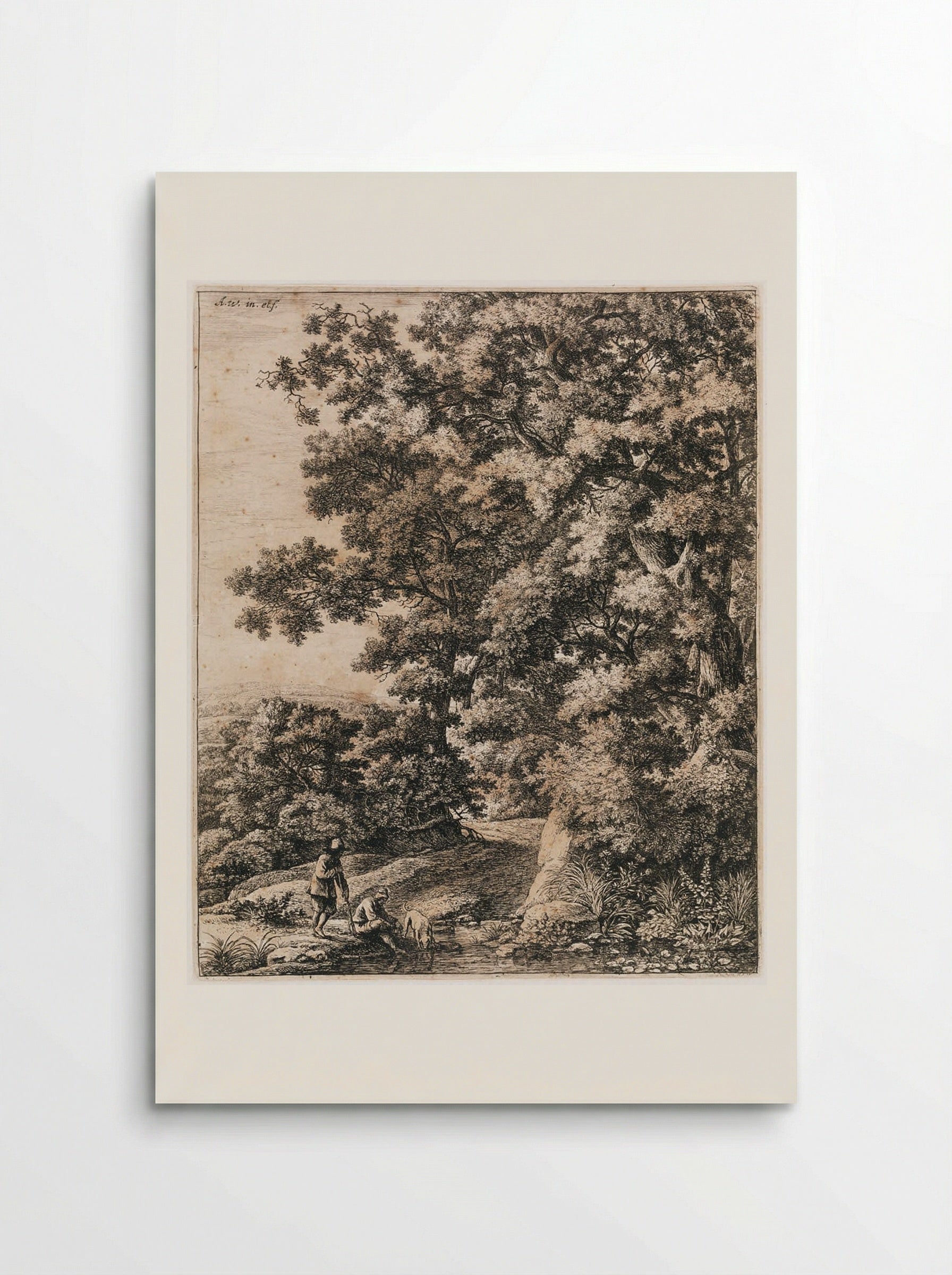Landscape with Dog Drinking from a Stream - Anthonie Waterloo - Poster