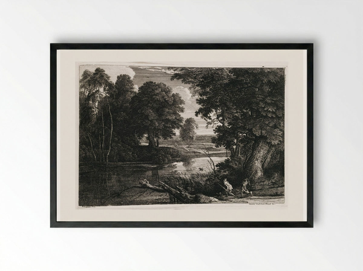 Landscape with Duck Hunters - Jean Morin - Framed Print Black