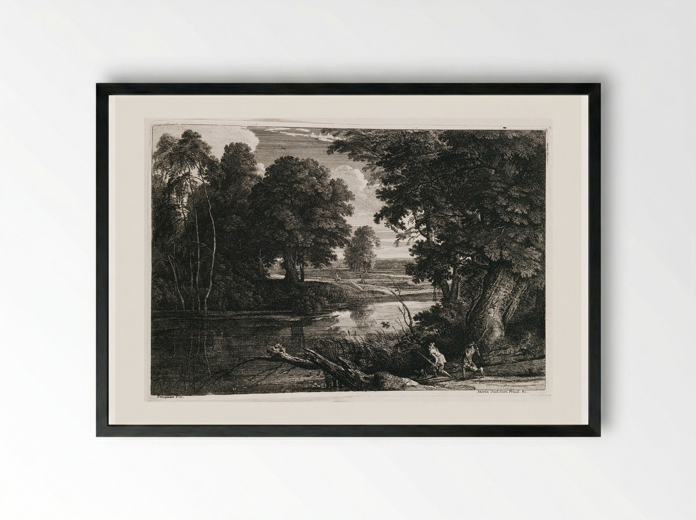 Landscape with Duck Hunters - Jean Morin - Framed Print Black