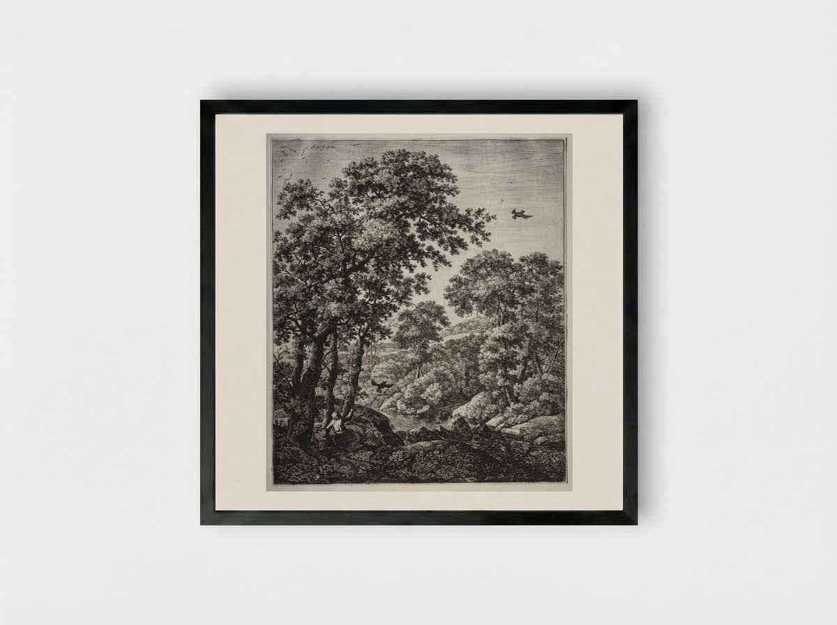 Landscape with Elijah Fed by Ravens - Anthonie Waterloo - Framed Print Black