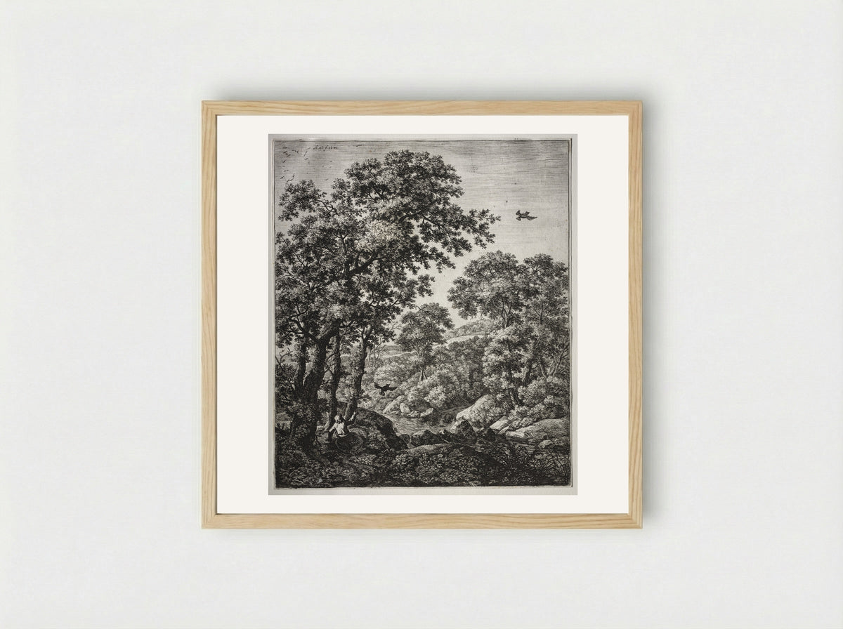 Landscape with Elijah Fed by Ravens - Anthonie Waterloo - Framed Print Wood