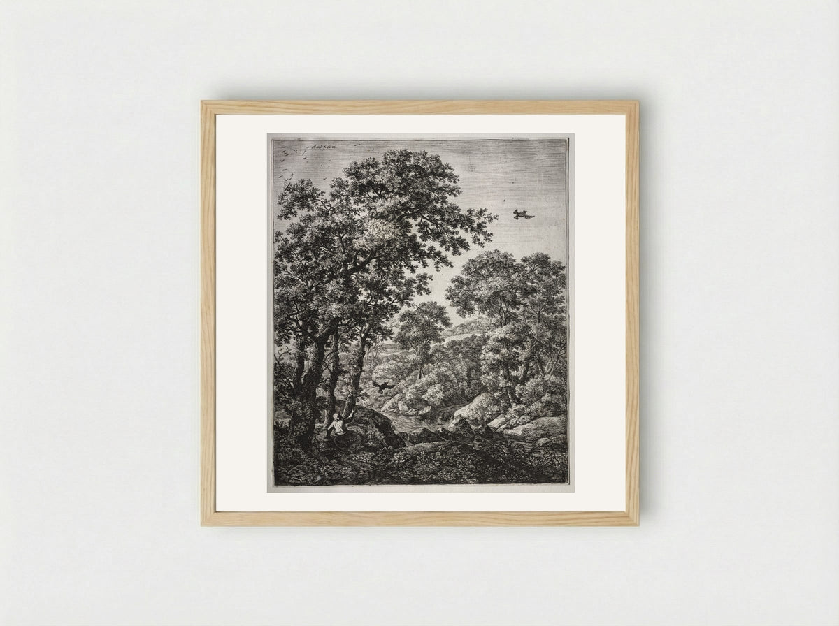 Landscape with Elijah Fed by Ravens - Anthonie Waterloo - Framed Print Wood