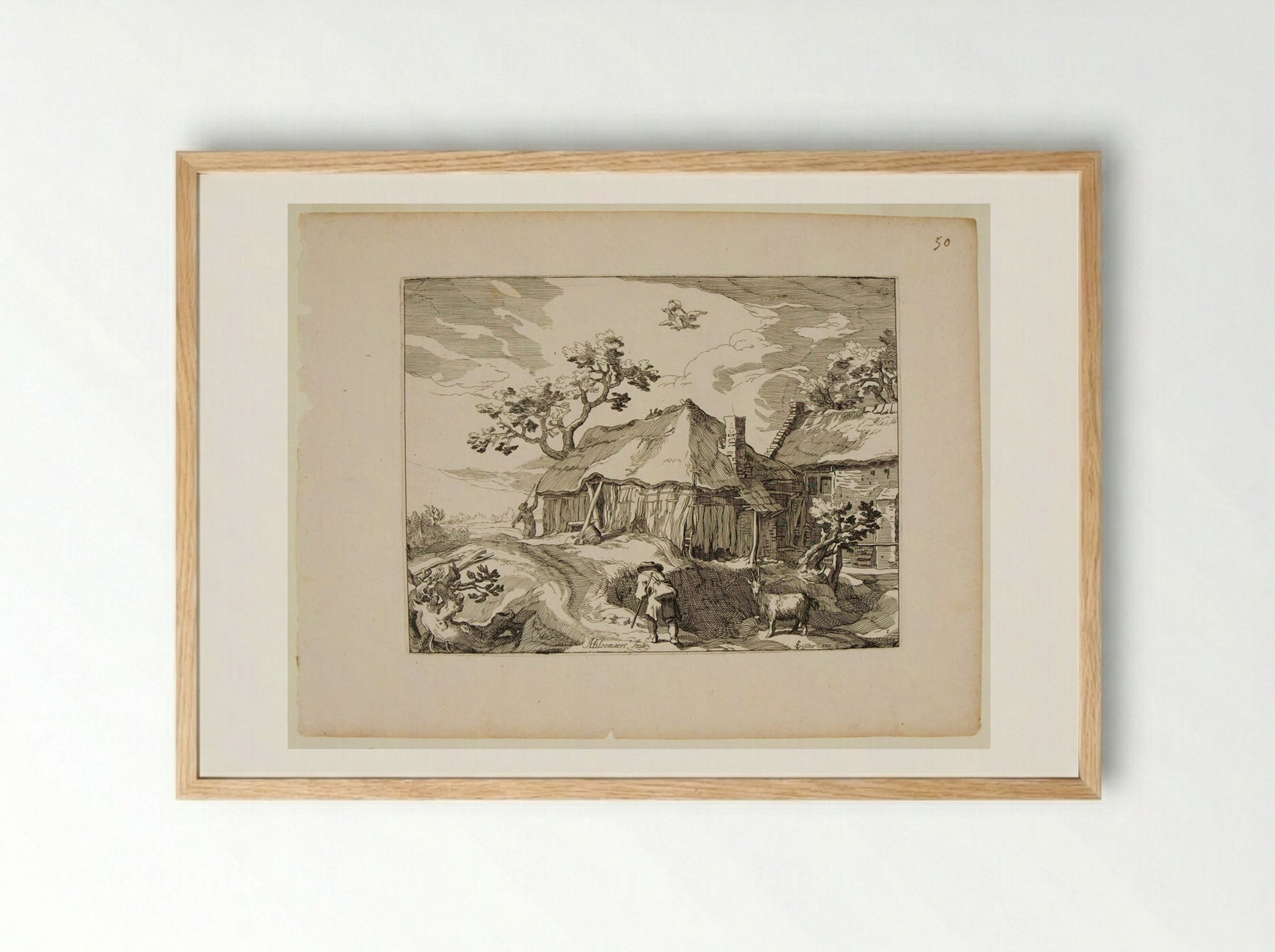 Landscape with Farmhouse and Figures - Boetius Adamsz. Bolswert - Framed Print Wood