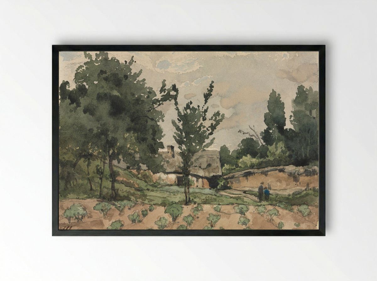 Landscape with Farmhouse - Henri Joseph Harpignies - Framed Print Black