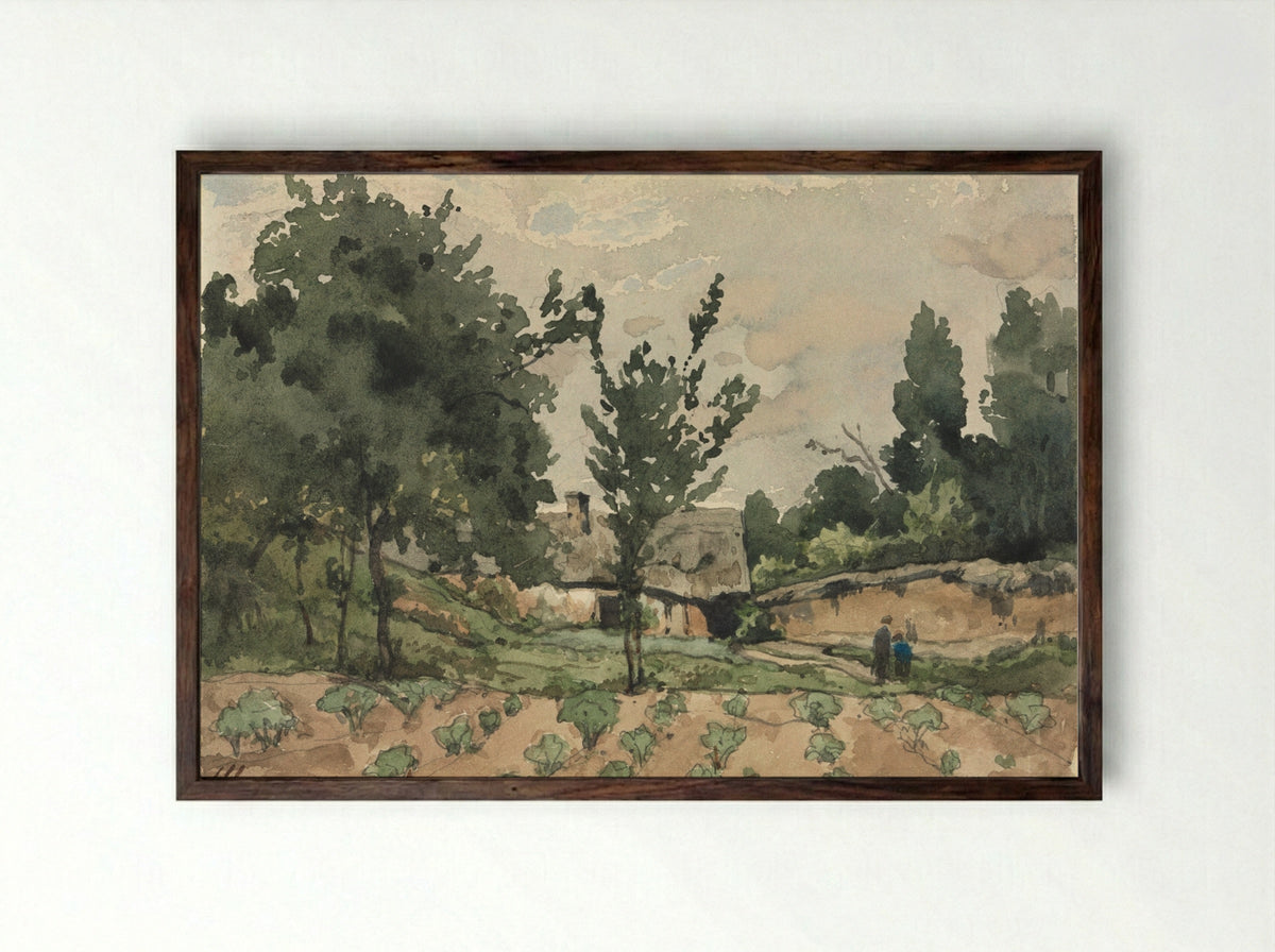 Landscape with Farmhouse - Henri Joseph Harpignies - Framed Print Dark Wood