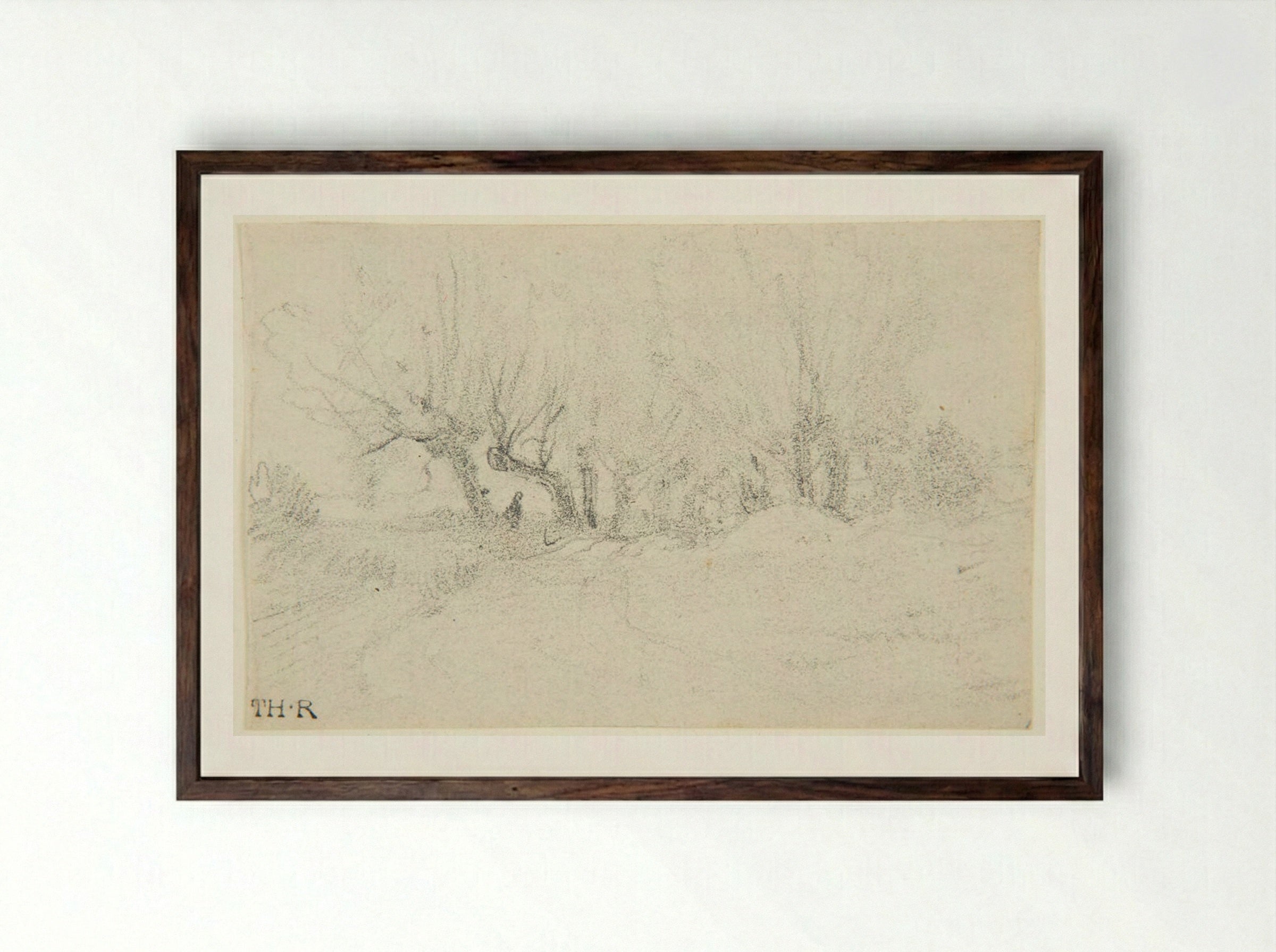 Landscape with Figure among Trees - Théodore Rousseau - Framed Print Dark Wood